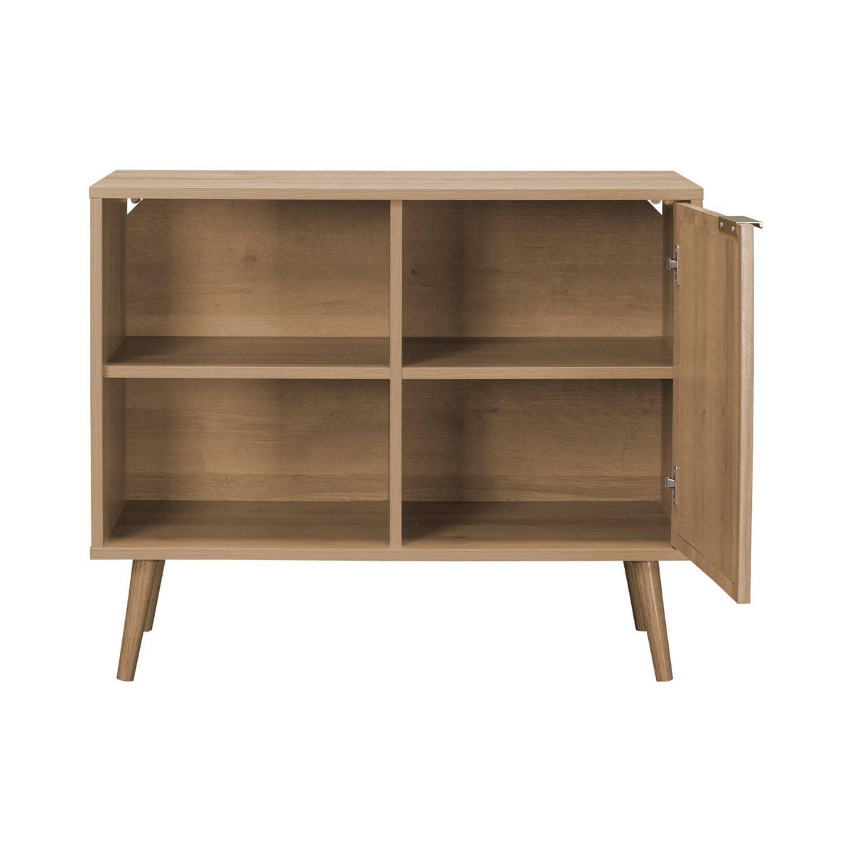 SWEEEK Buffet de rangement décor bois cannage arrondis. Eva. 1 portes réversible. deux niveaux. buffet bas.  L80 x l39 x H65.8cm