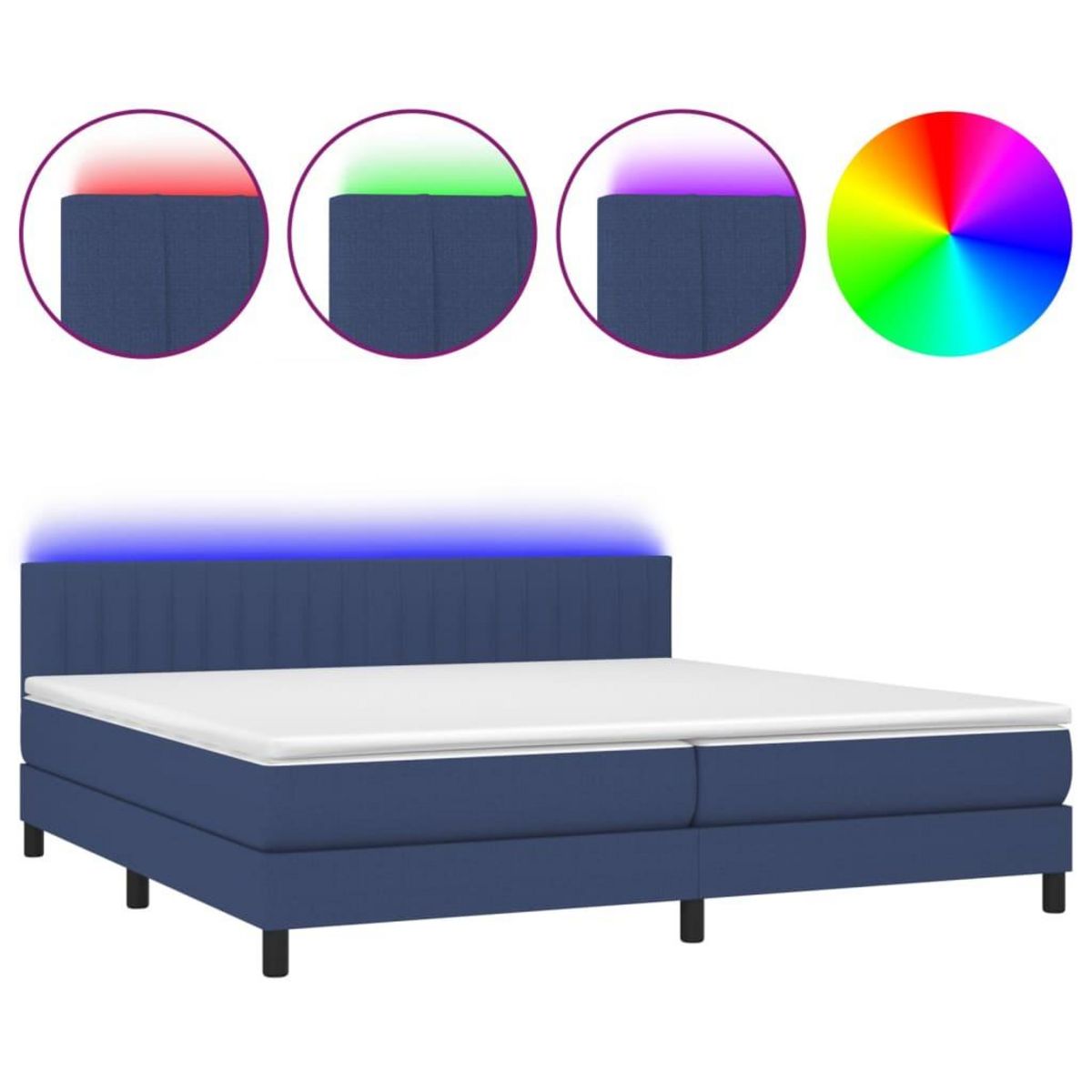 VIDAXL Sommier a lattes de lit et matelas et LED Bleu 200x200 cm Tissu