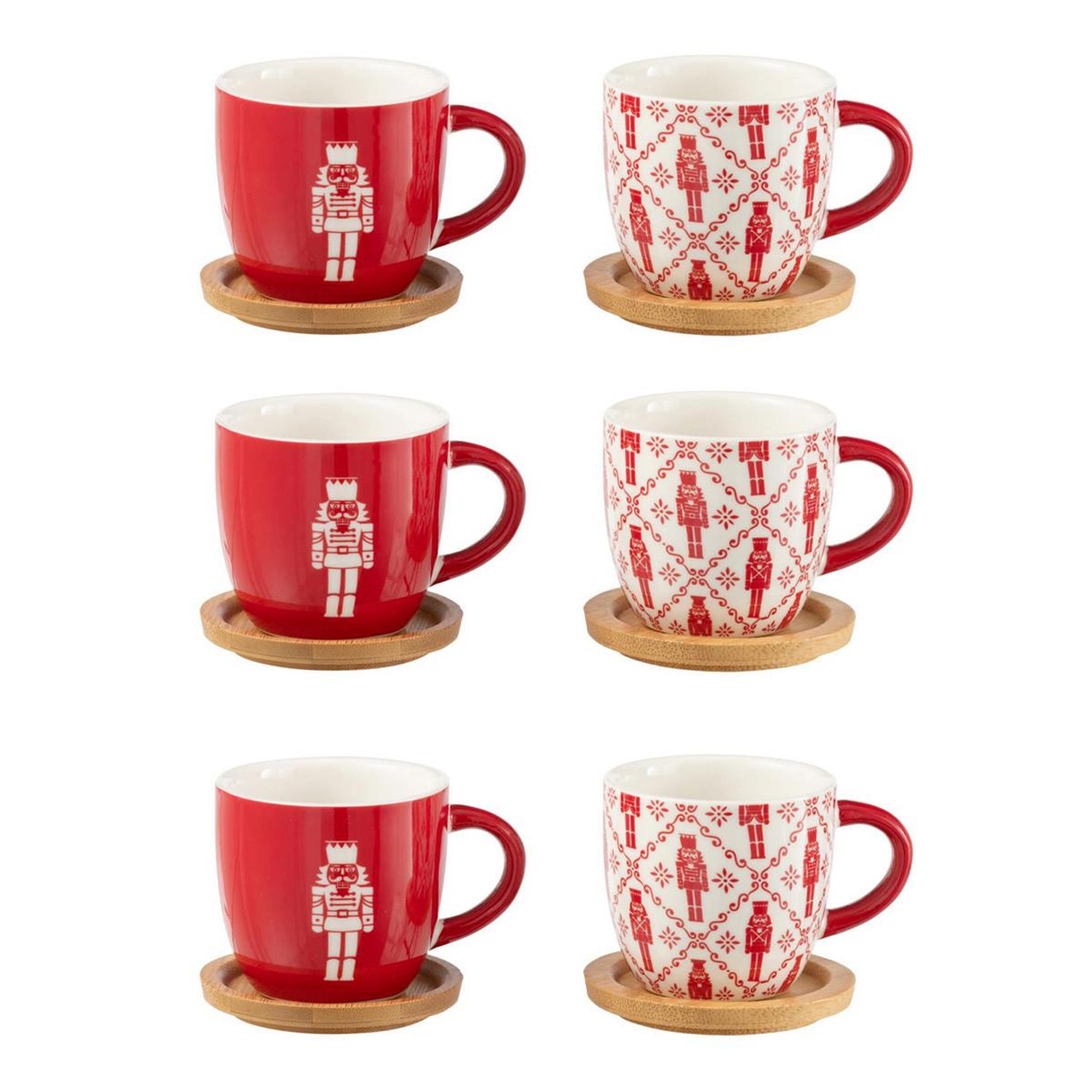 J-LINE Lot de 6 tasses à café & sous-tasses  casse-noisette  9cl rouge
