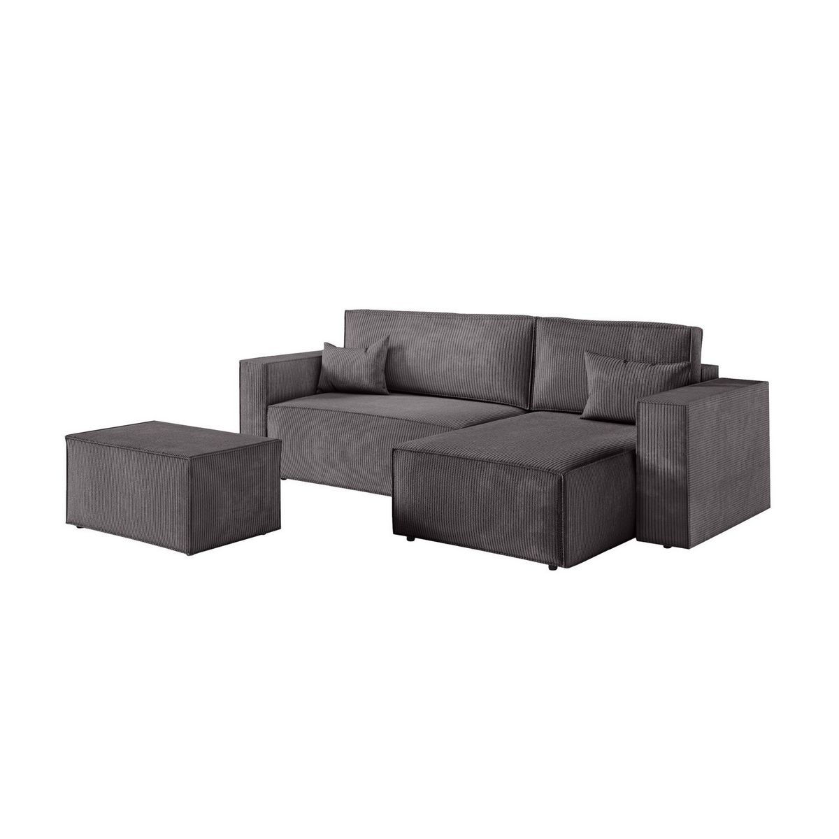Canapé d'angle convertible réversible 3 places + 1  pouf velours côtelé  DAPHNE