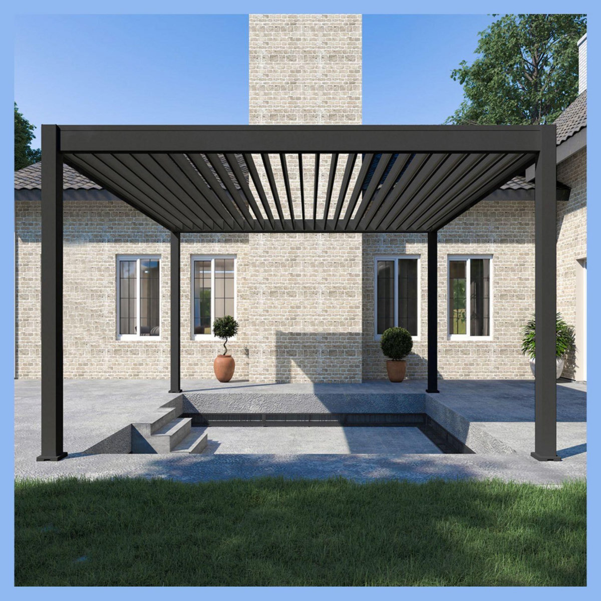 Pergola Bioclimatique autoportée Motorisée (4 pieds) 4x4 m - Aluminum - Anthracite VS OMBREA®