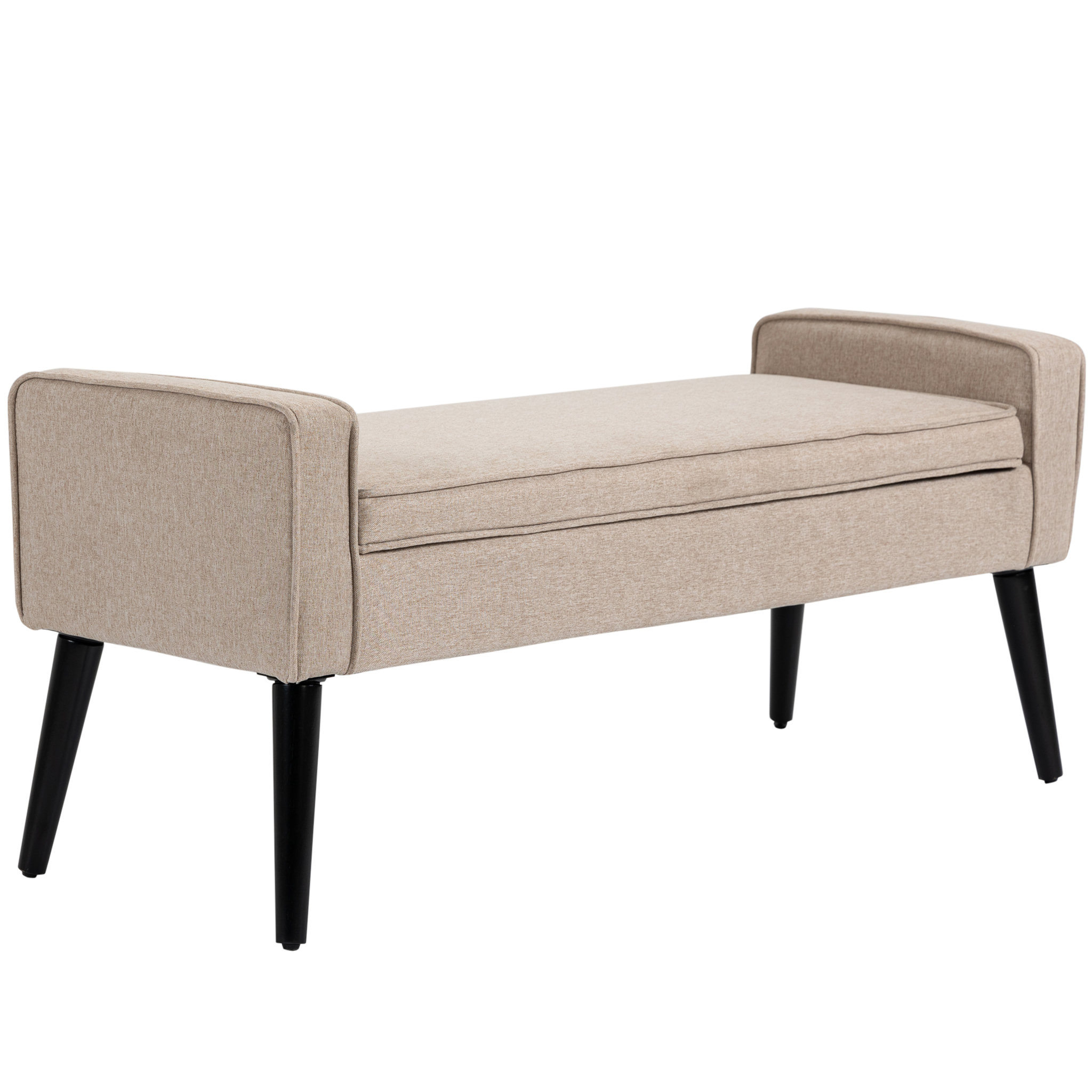 Voir la diapositive 4 : HOMCOM Banquette coffre de rangement 2 en 1 style contemporain pieds effilés bois d'hévéa noir aspect lin beige