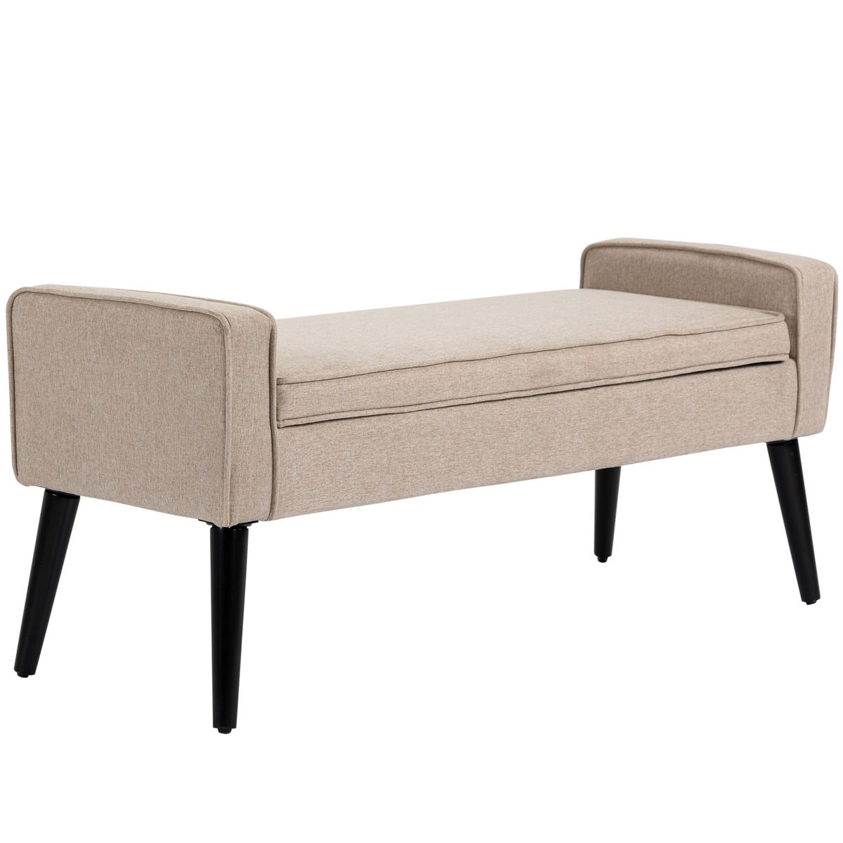 HOMCOM Banquette coffre de rangement 2 en 1 style contemporain pieds effilés bois d'hévéa noir aspect lin beige
