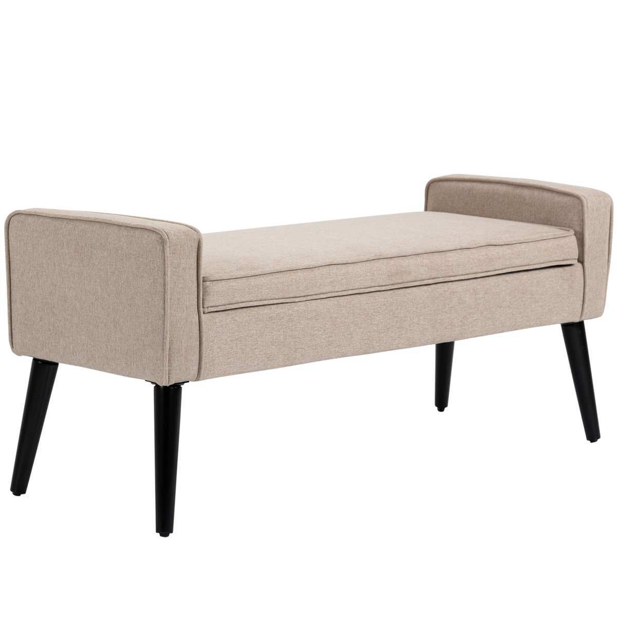 HOMCOM Banquette coffre de rangement 2 en 1 style contemporain pieds effilés bois d'hévéa noir aspect lin beige