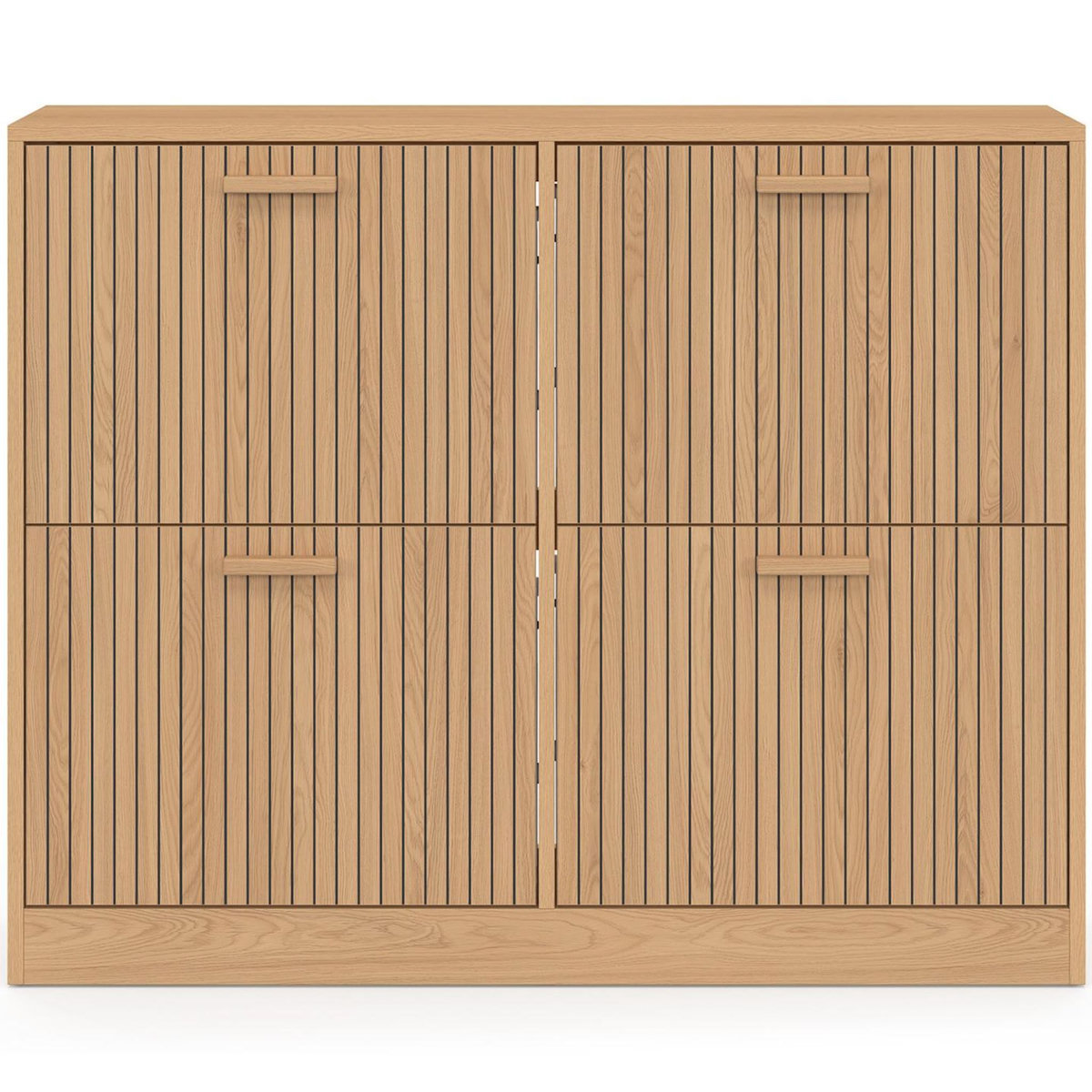 ID MARKET Meuble à chaussures 20 paires JULIETTE 4 portes lattes tasseau bois coloris chêne