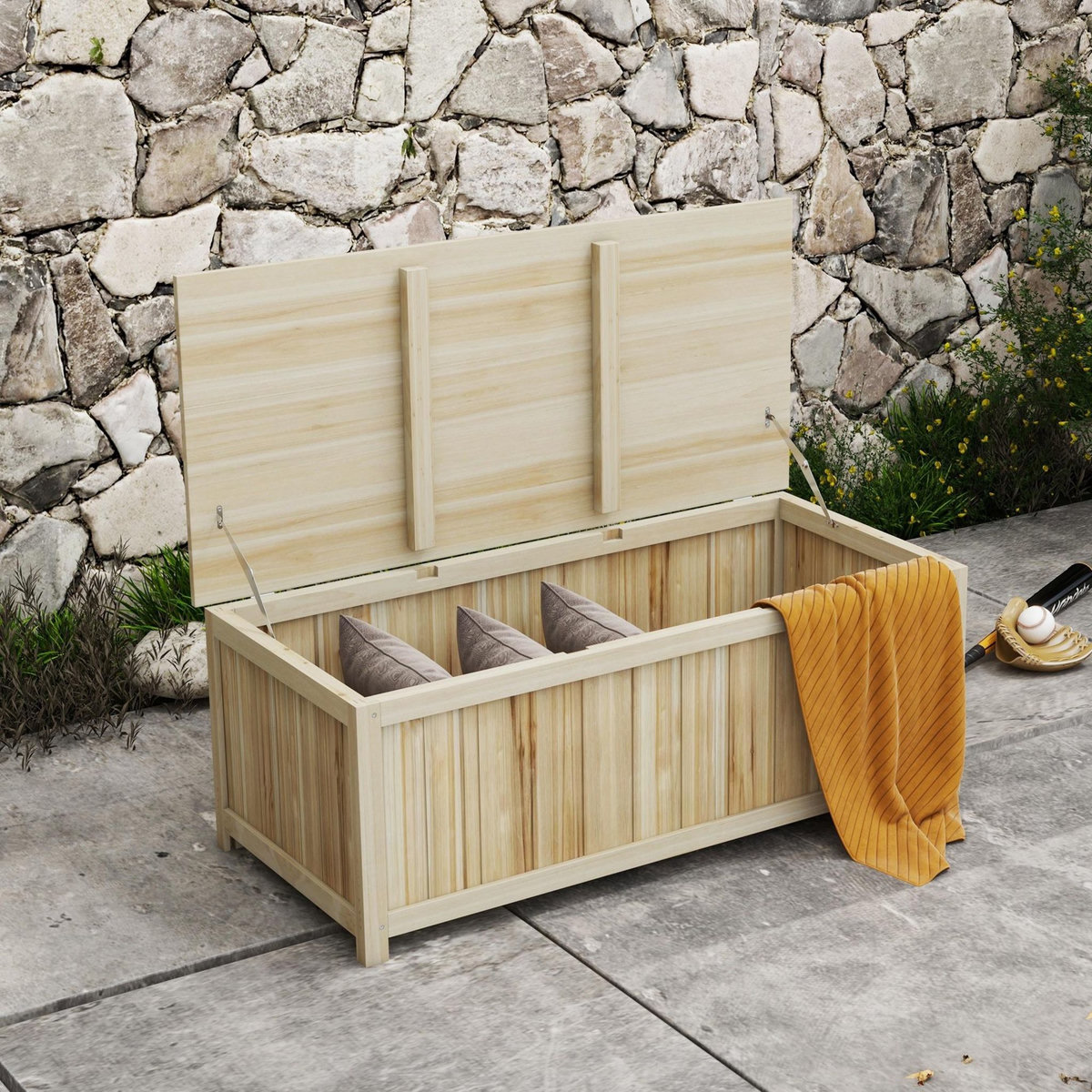 OUTSUNNY Coffre de rangement extérieur 172L avec vérins - dim. 120L x 55l x 45H cm - bois de sapin