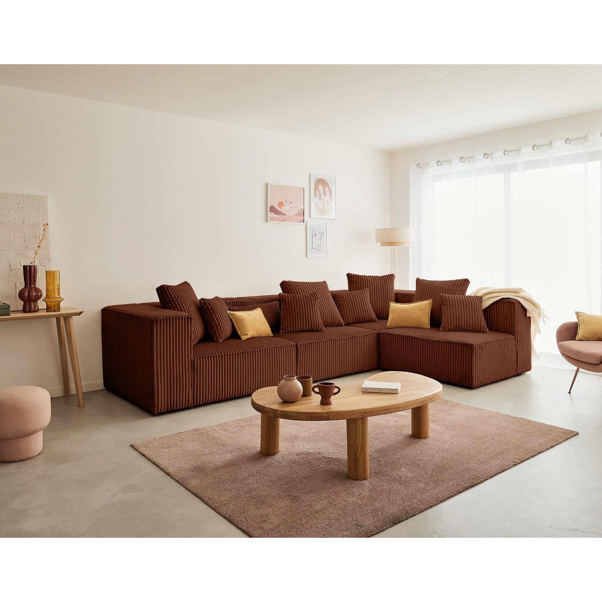 LISA DESIGN Colombine - canapé modulable d'angle droit - 5 places - en velours côtelé grosses côtes