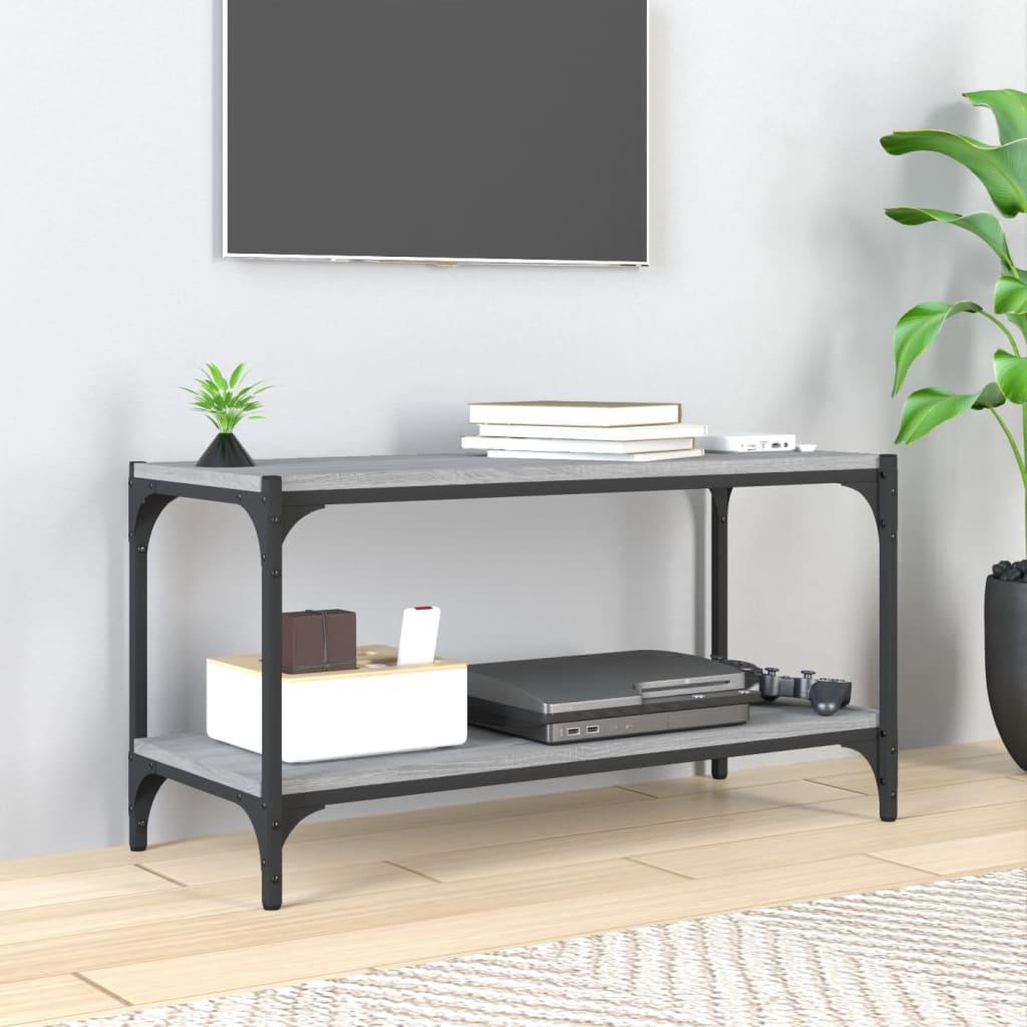 Voir la diapositive 1 : VIDAXL Meuble TV Sonoma gris 80x33x41 cm Bois d'ingenierie et acier
