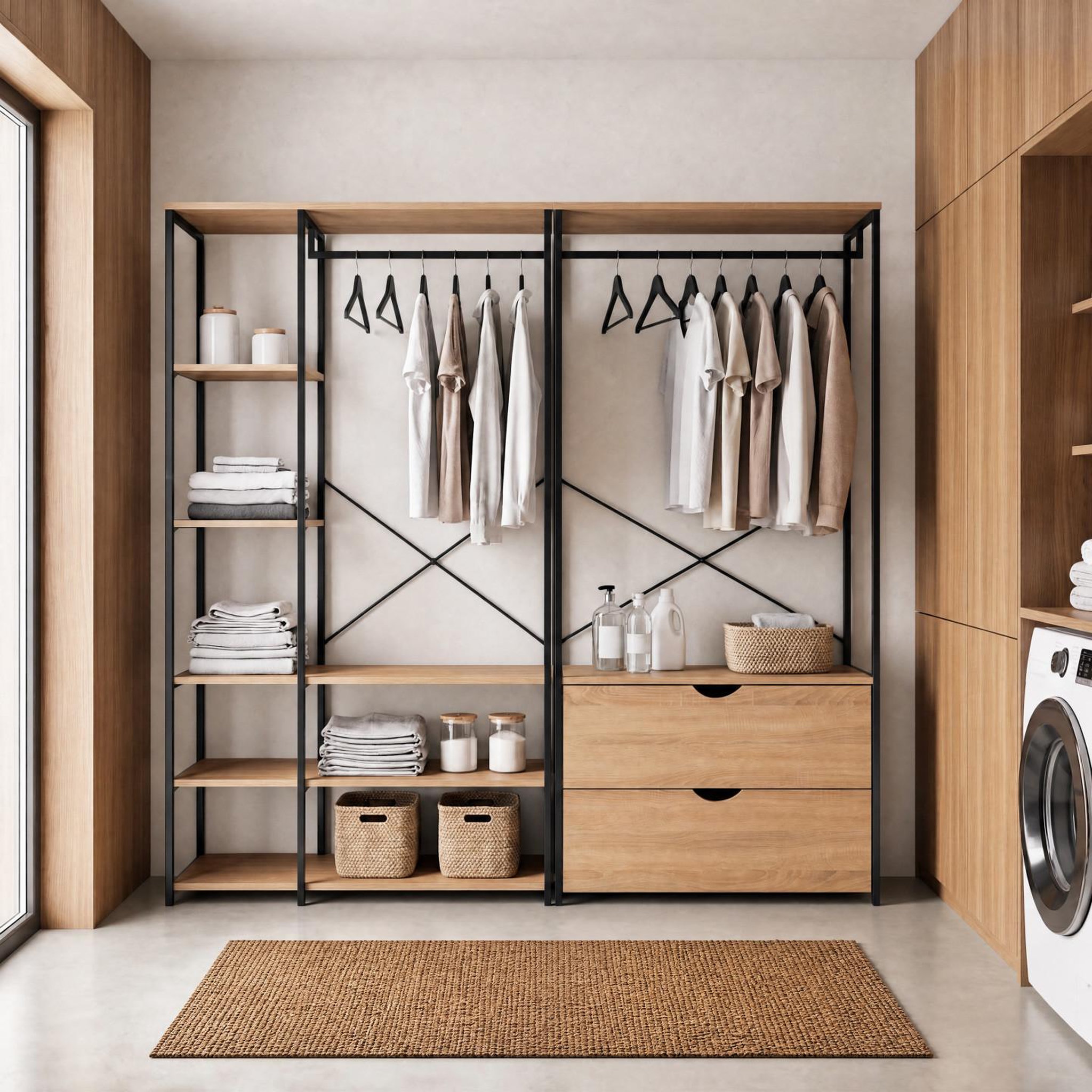 Voir la diapositive 6 : ID MARKET Dressing modulable double penderie étagères et 2 tiroirs detroit design industriel