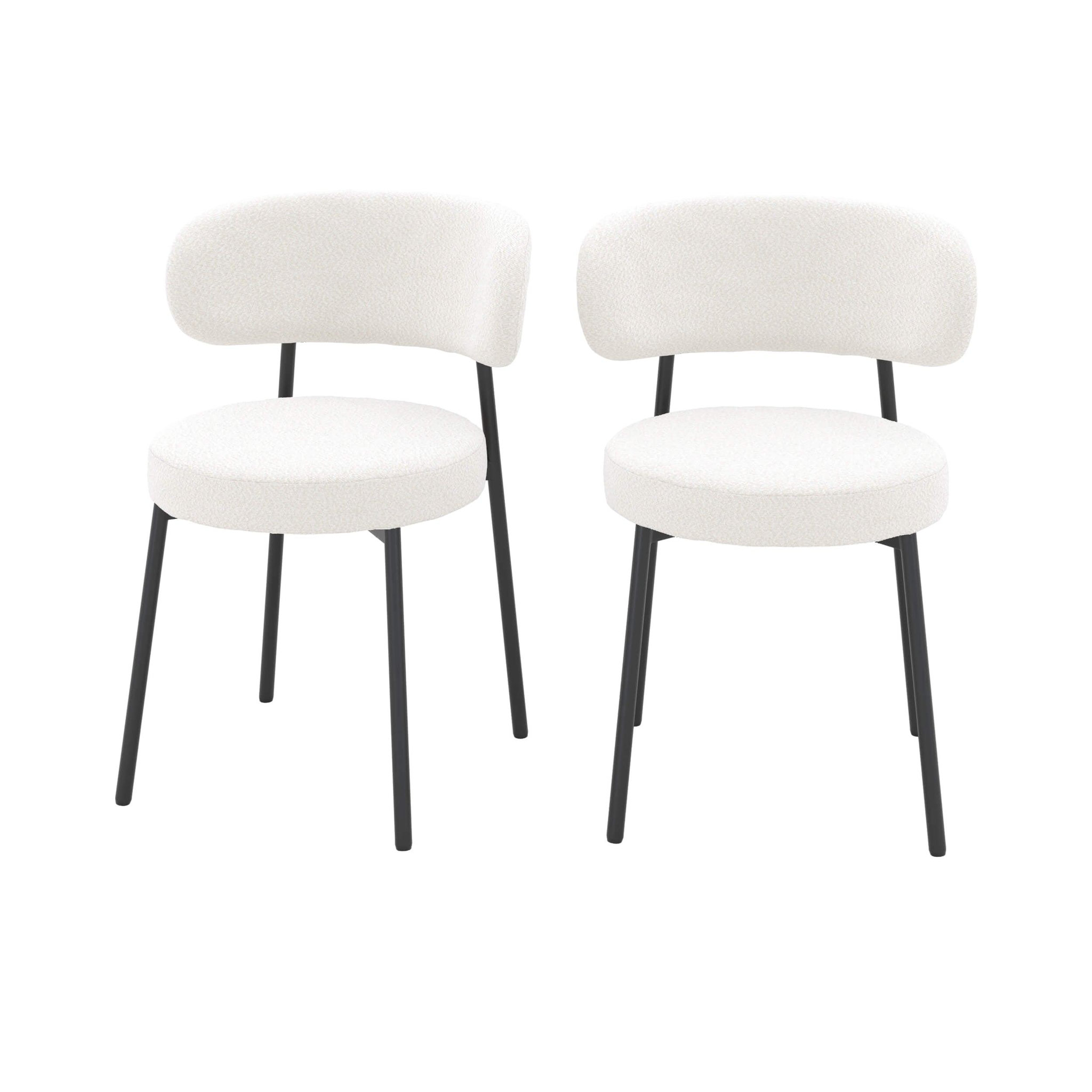 MAISON PAVANE Lot de 2 chaises en tissu bouclé blanc cassé et pieds noirs-maëlie