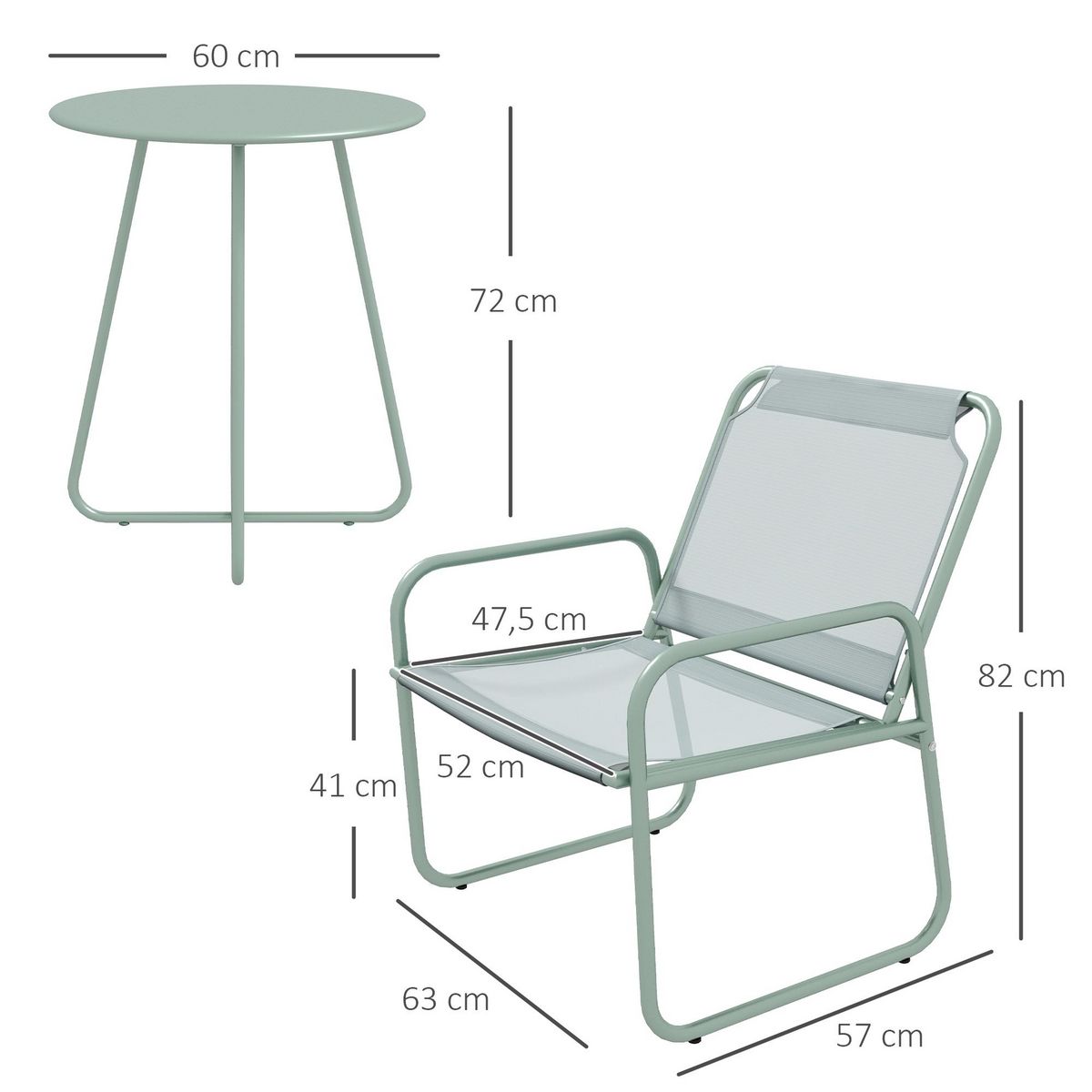 OUTSUNNY Ensemble salon de jardin 3 pcs 2 fauteuils et table ronde vert