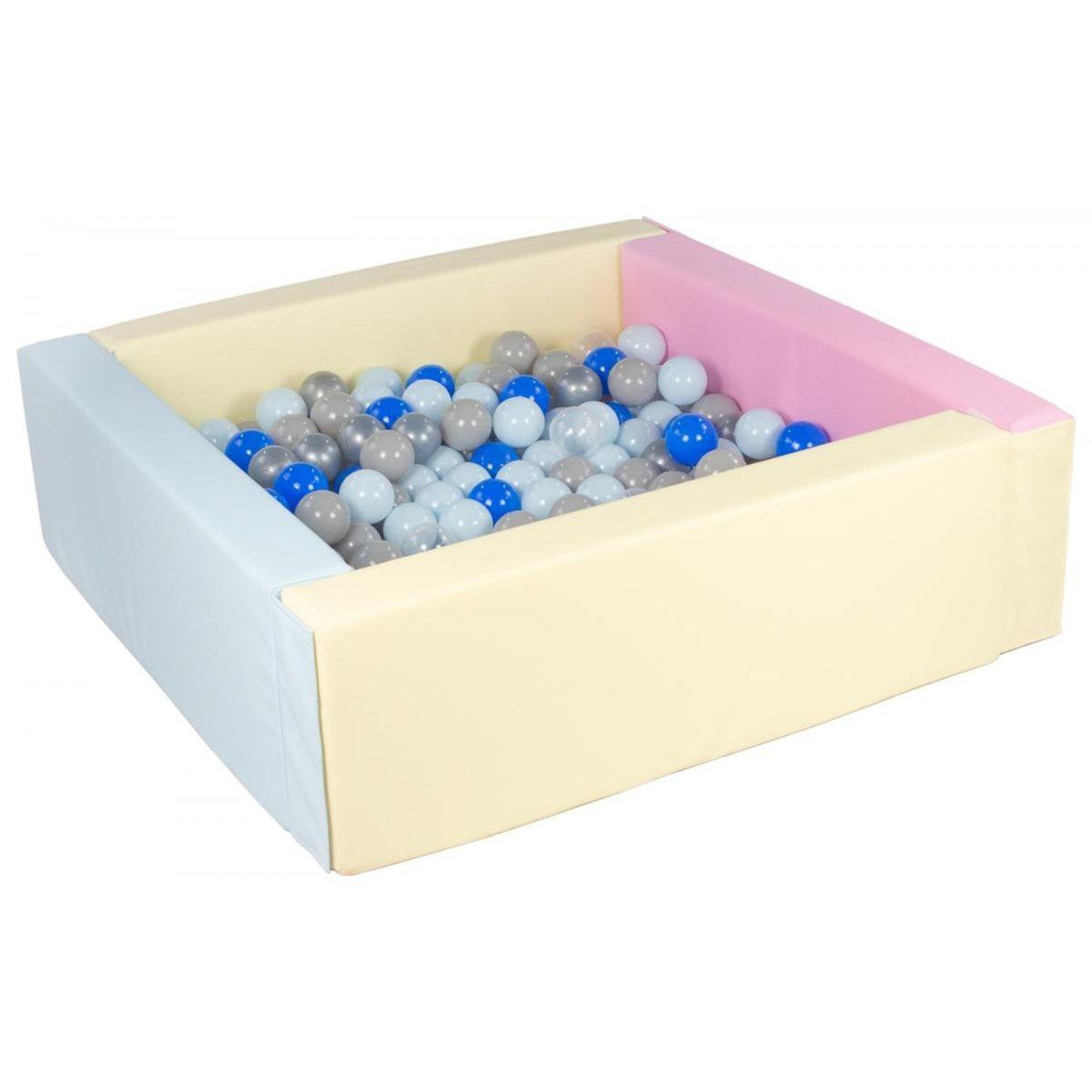 VELINDA Piscine à balles carrée avec 300 balles - bords 3 couleurs/transparent, bleu, gris, argent, bleu p