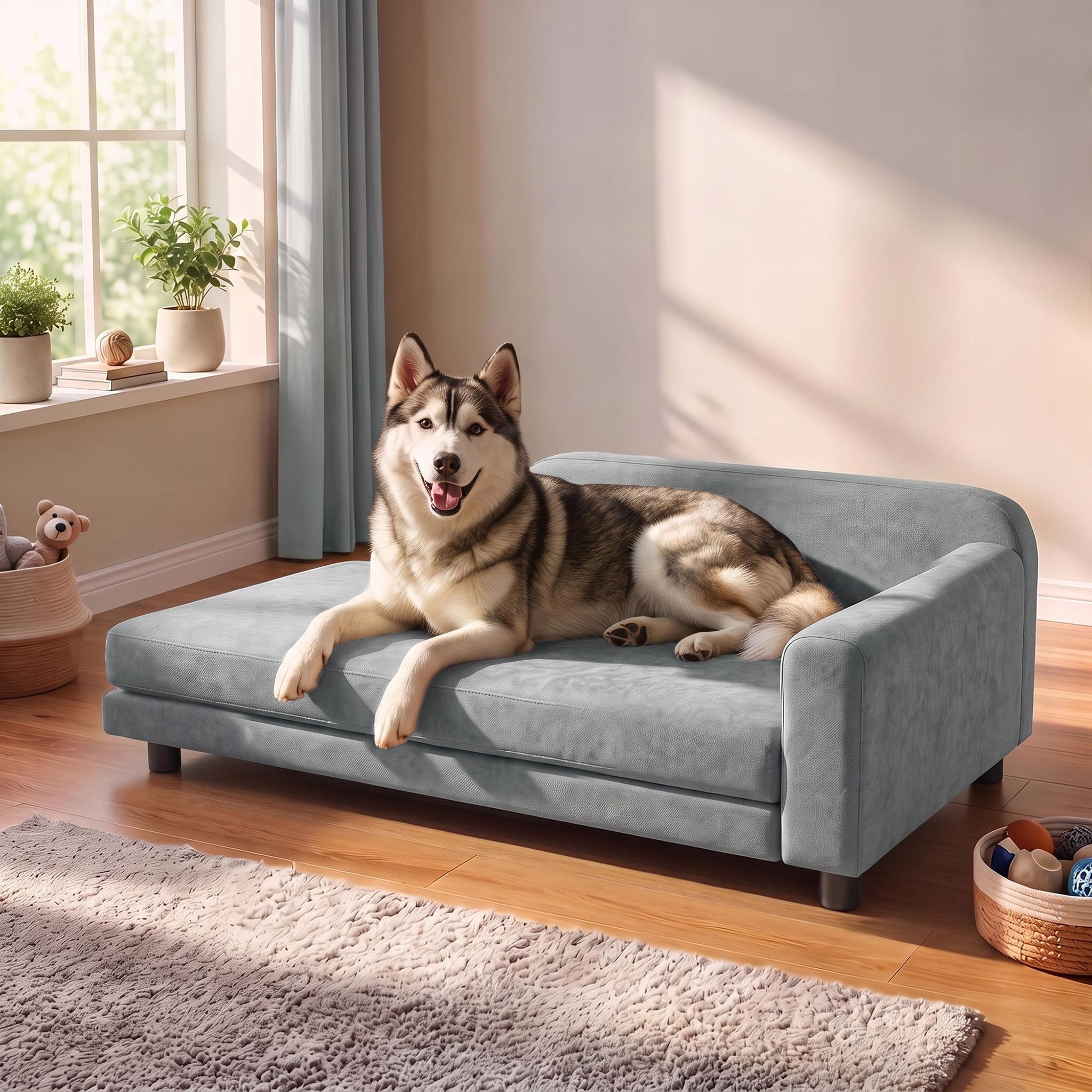 Voir la diapositive 2 : PAWHUT Canapé pour chien grande taille design velours grand confort gris