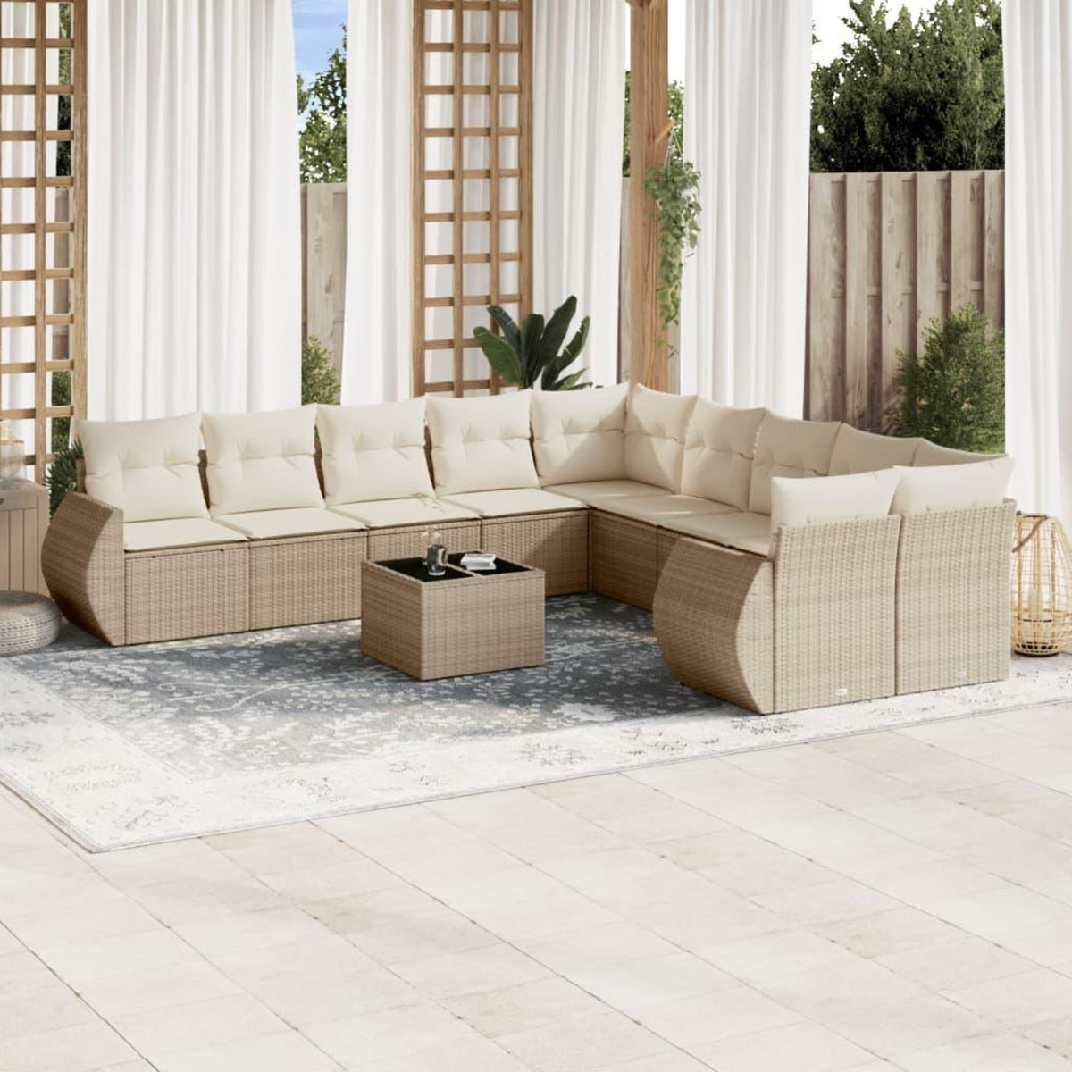 VIDAXL Salon de jardin 11 pcs avec coussins beige resine tressee