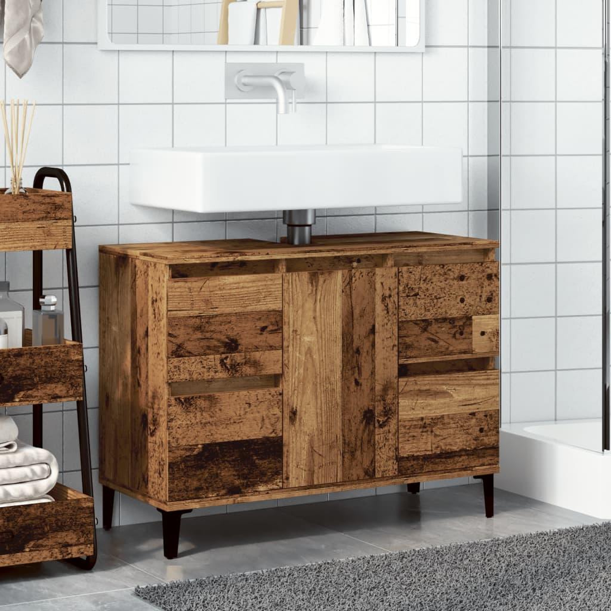 Voir la diapositive 3 : VIDAXL Armoire d'evier vieux bois 80x33x60 cm bois d'ingenierie
