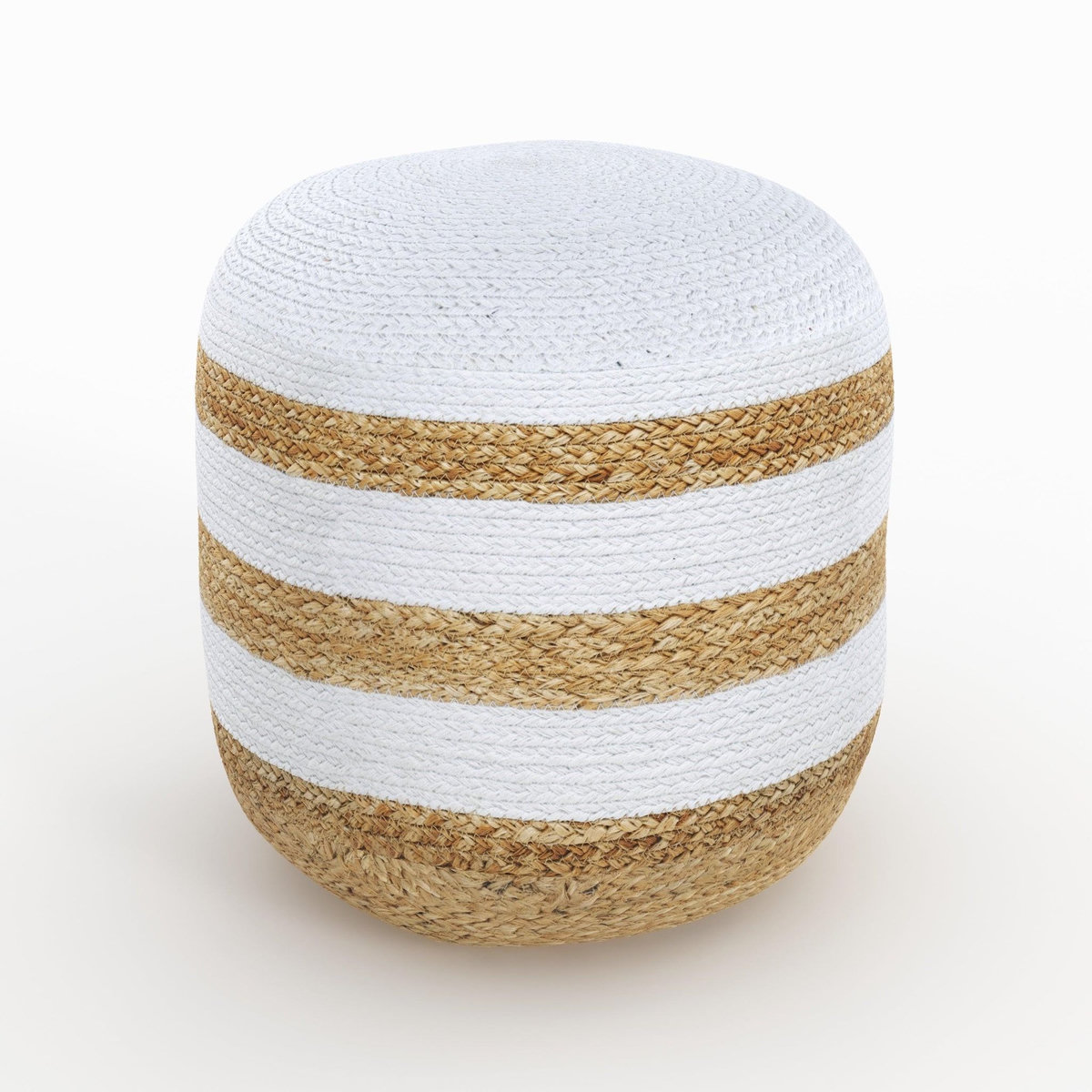 Rendez vous déco Pouf rond en jute, rayures blanches D40 cm-Billy