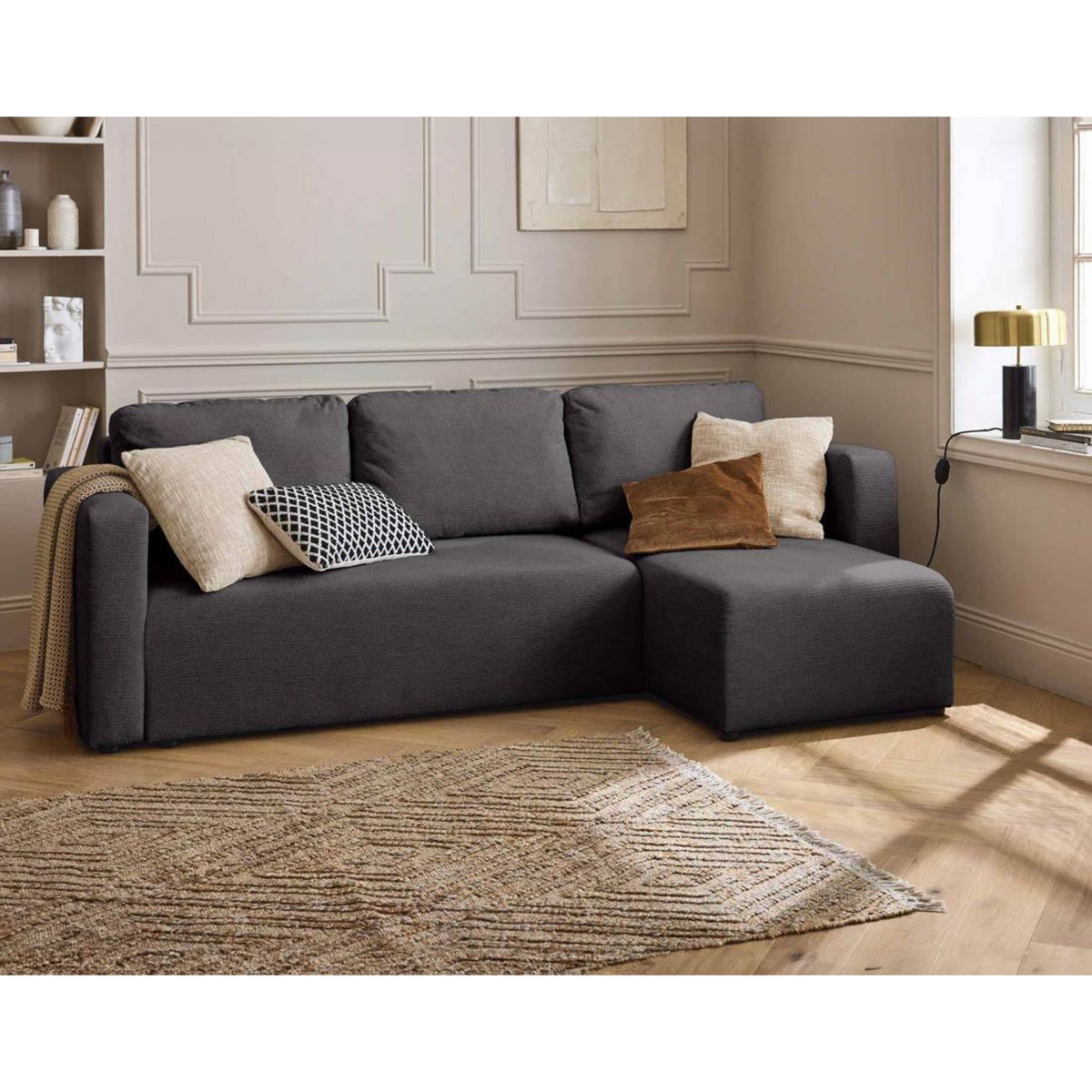 BEST MOBILIER Canopy - canapé d'angle réversible - 4 places - convertible avec coffre - en tissu texturé