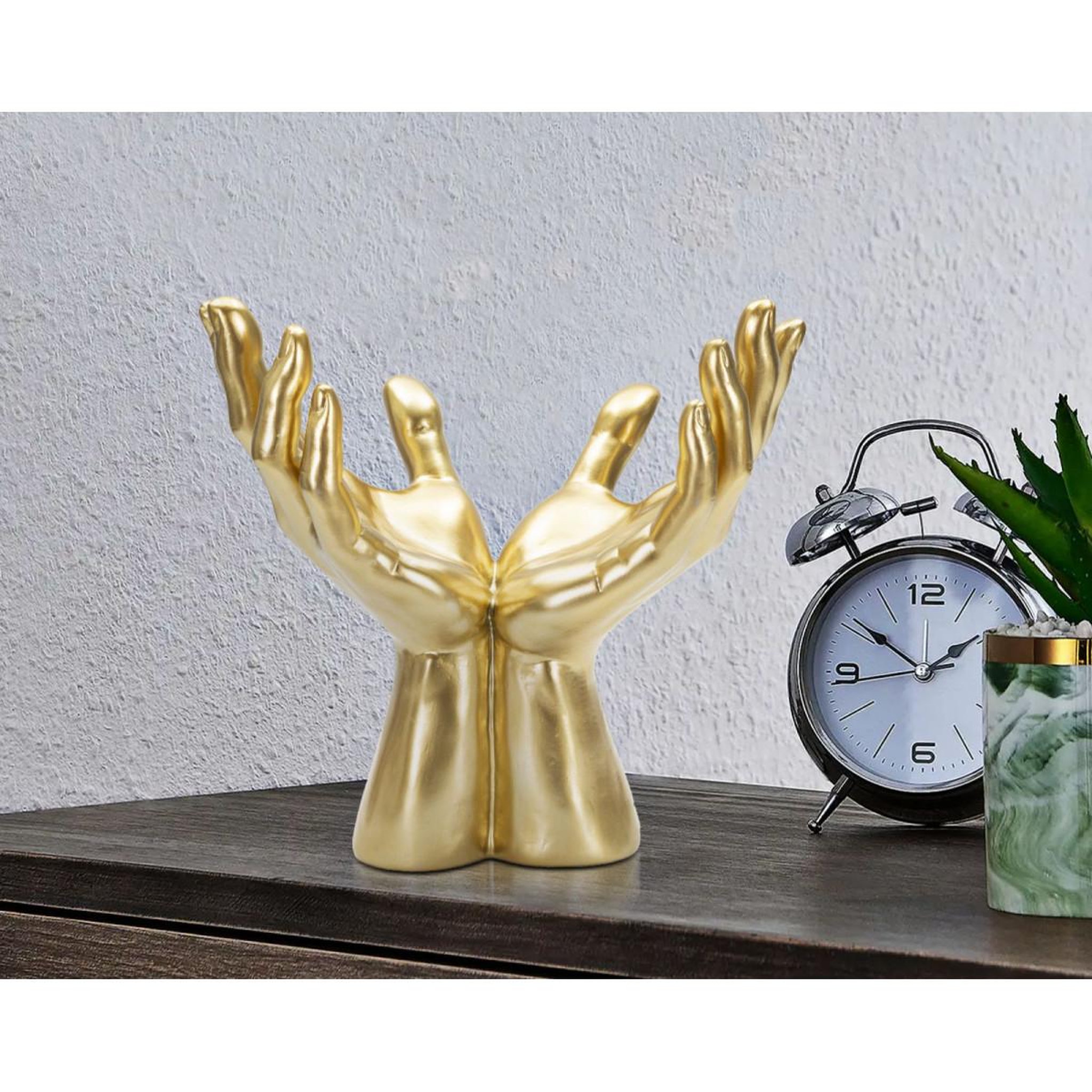 Voir la diapositive 6 : Paris Prix Mains déco en résine  signe peace  24cm or