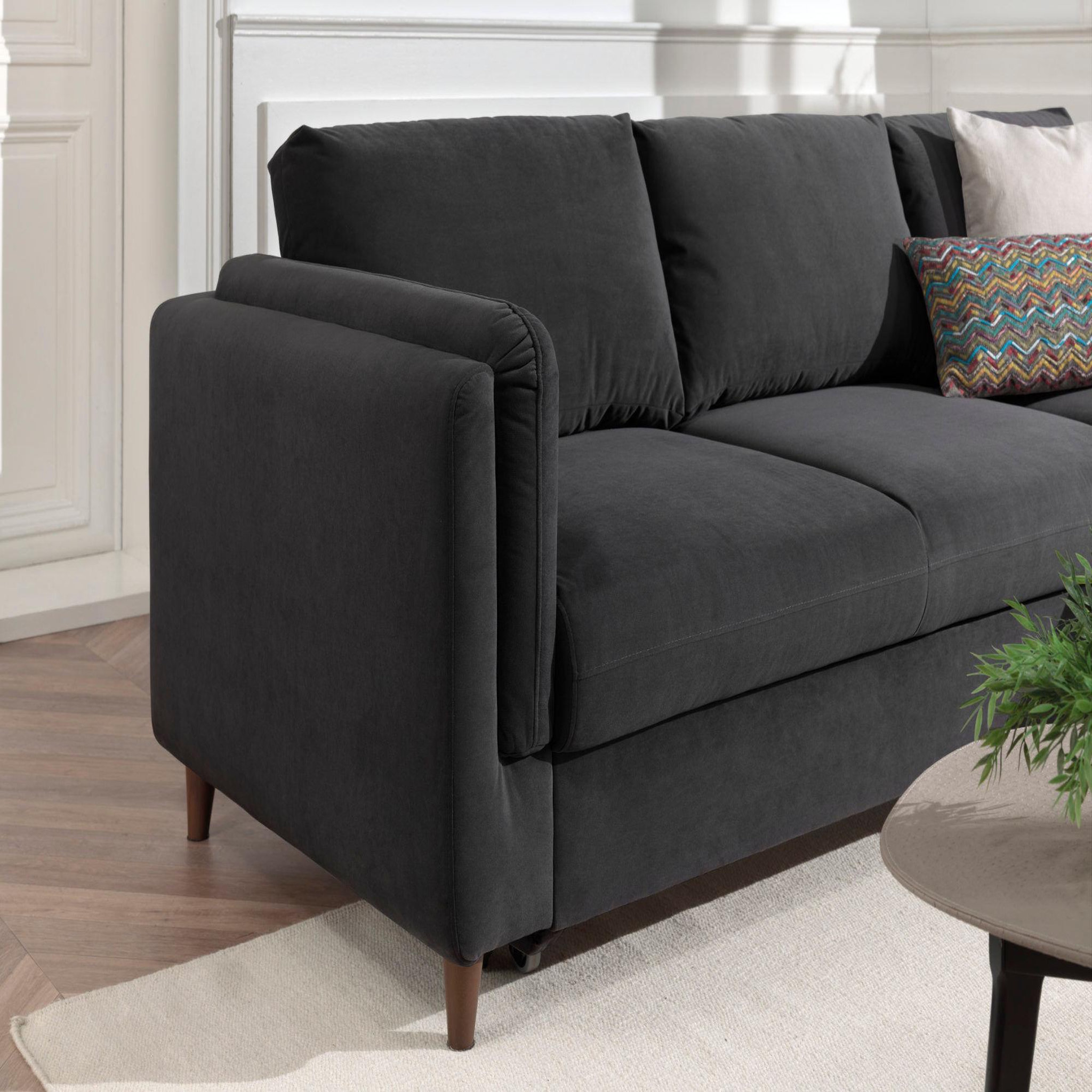 Voir la diapositive 5 : BEST MOBILIER Brooke - canapé d'angle droit - convertible avec coffre - 4 places - en velours