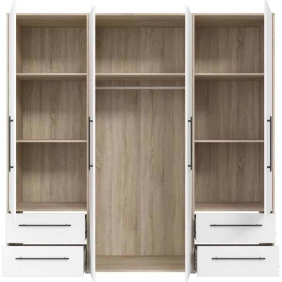 MARKET24 Armoire - Chene Sonoma / Blanc mat - 4 portes battantes - L205,9 x P58,8 x H200 - MOKKARIS