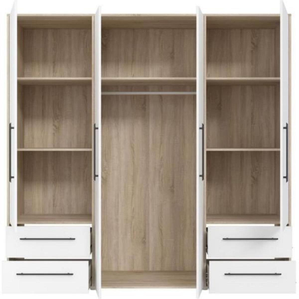 MARKET24 Armoire - Chene Sonoma / Blanc mat - 4 portes battantes - L205,9 x P58,8 x H200 - MOKKARIS