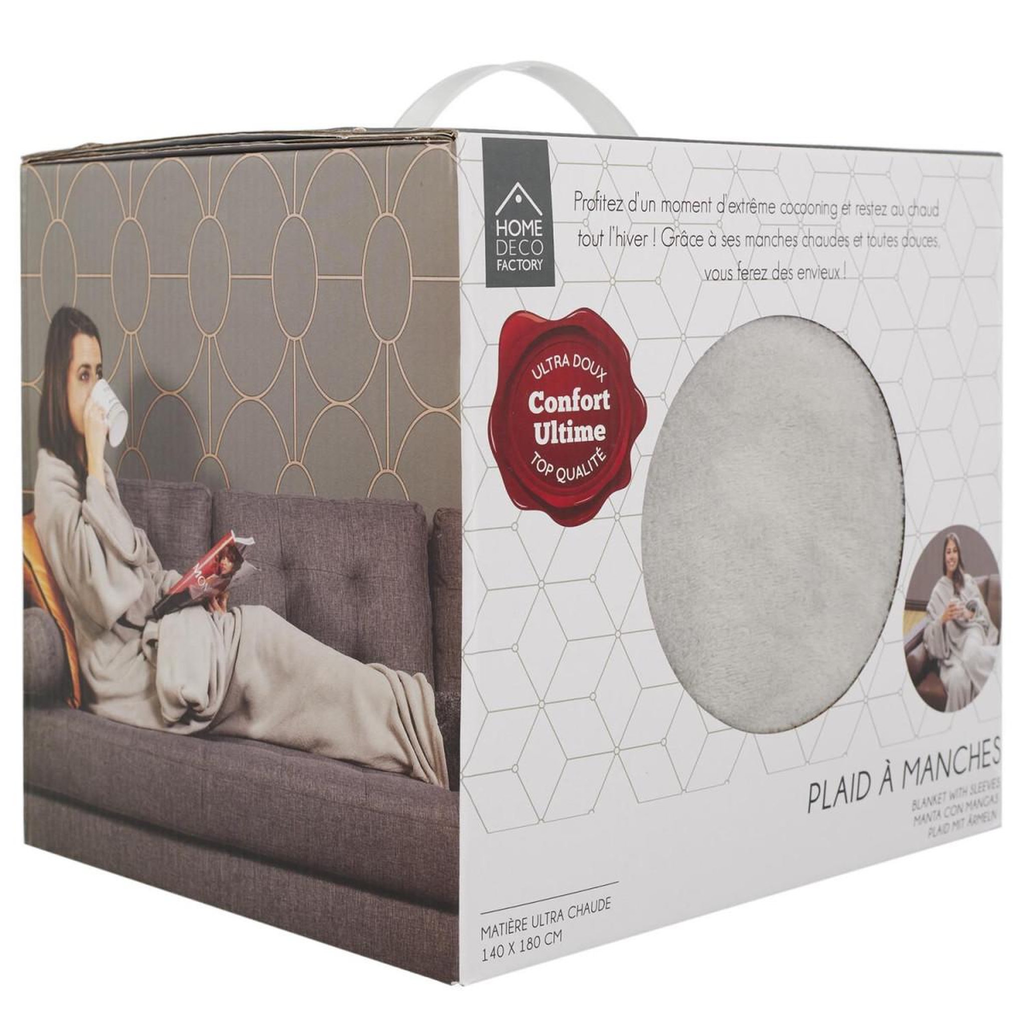 Voir la diapositive 6 : The Home Deco Factory Plaid déco  a manches  140x180cm gris clair