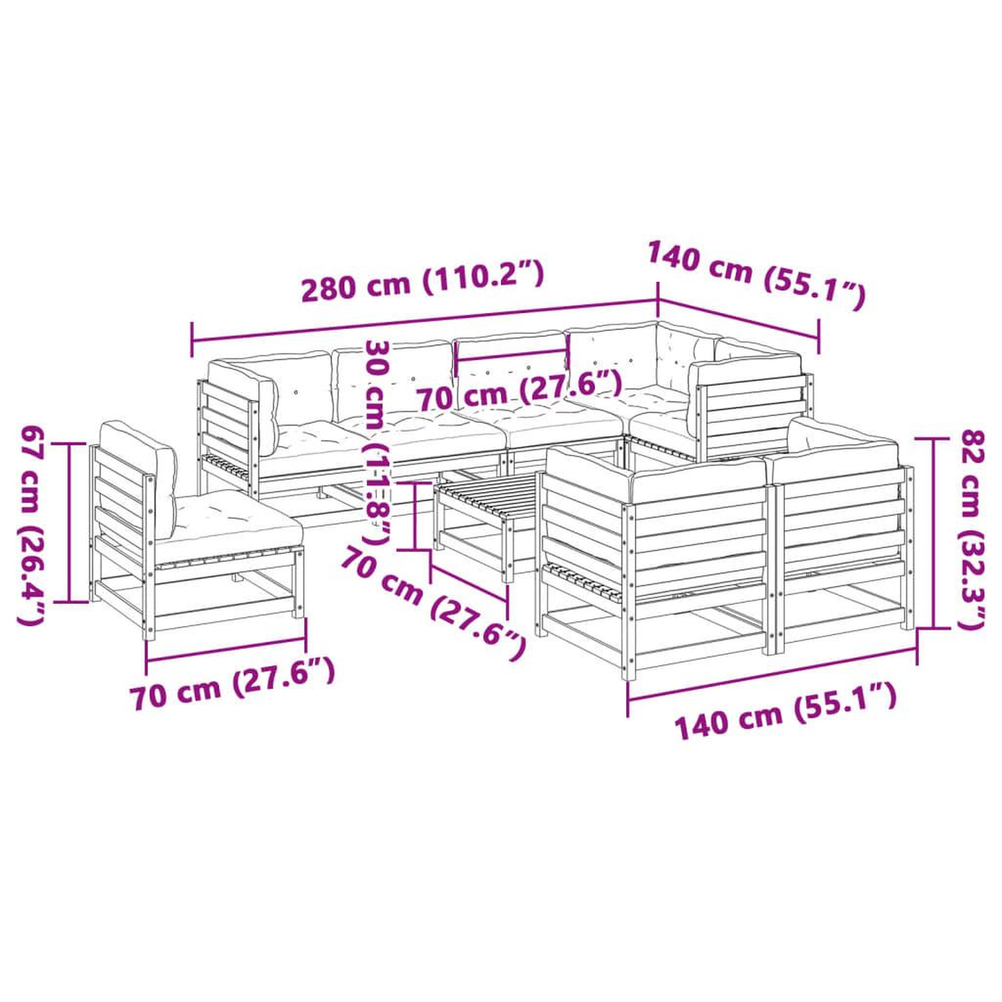 Voir la diapositive 6 : VIDAXL Salon de jardin 9 pcs avec coussins bois de pin impregne