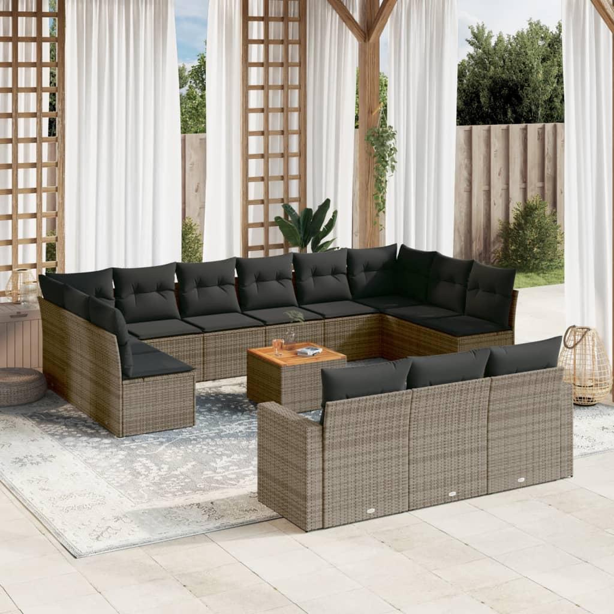 VIDAXL Salon de jardin avec coussins 14 pcs gris resine tressee