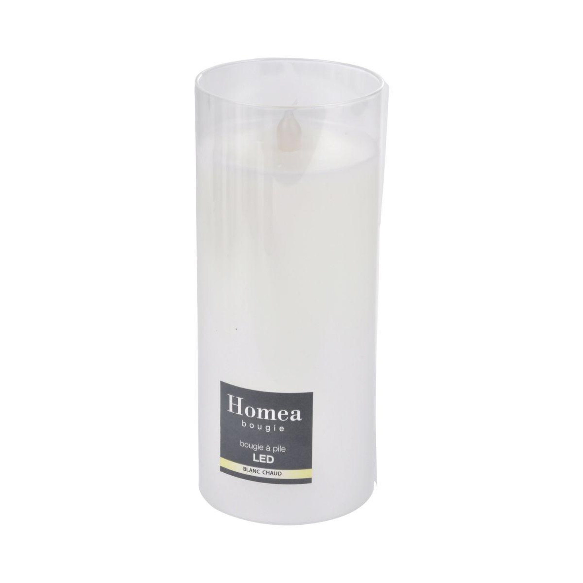 Voir la diapositive 2 : HOMEA Bougie Ronde LED  Verrine  17cm Blanc