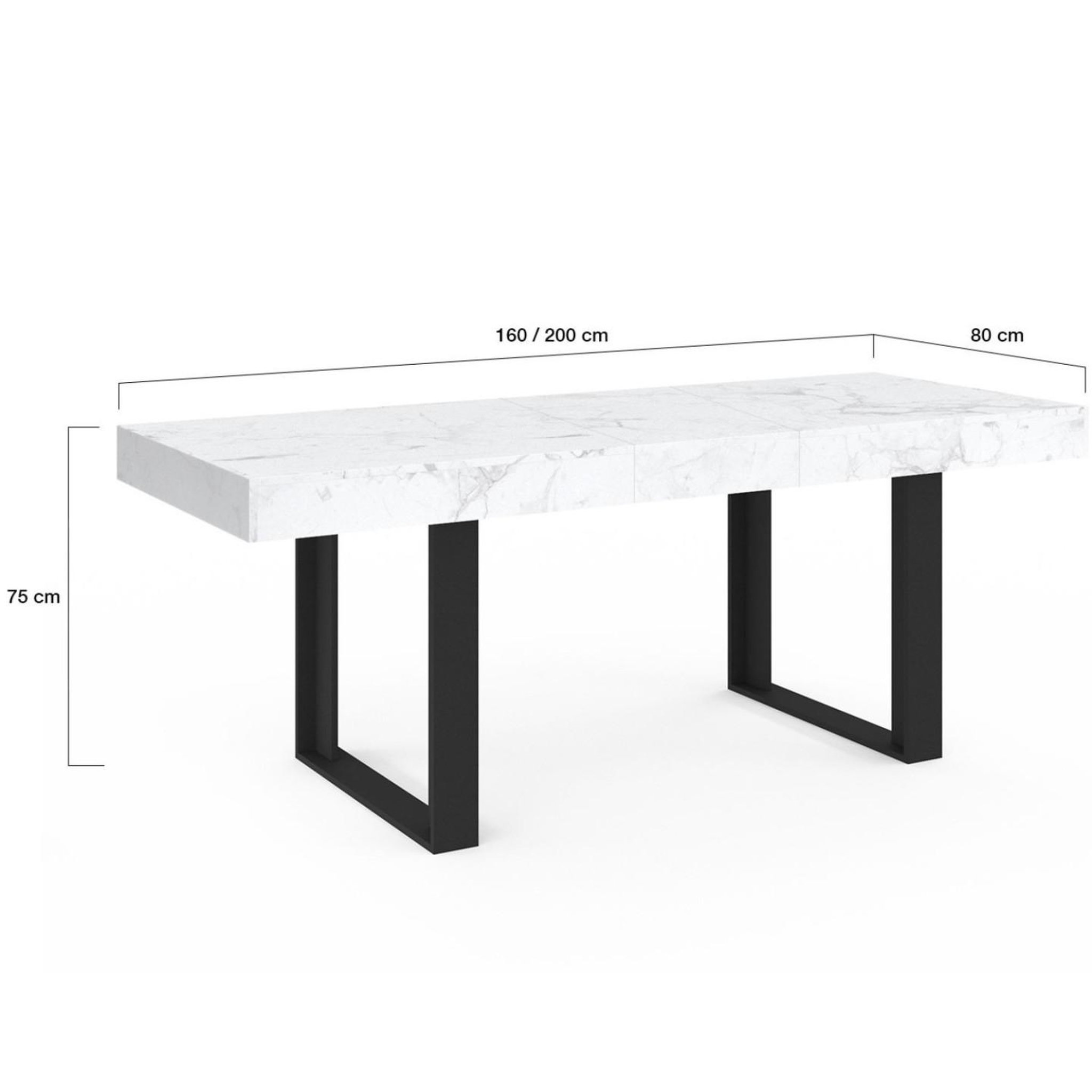Voir la diapositive 5 : ID MARKET Table à manger extensible rectangle phoenix 4-8 personnes plateau effet marbre blanc alaska 160-200 cm