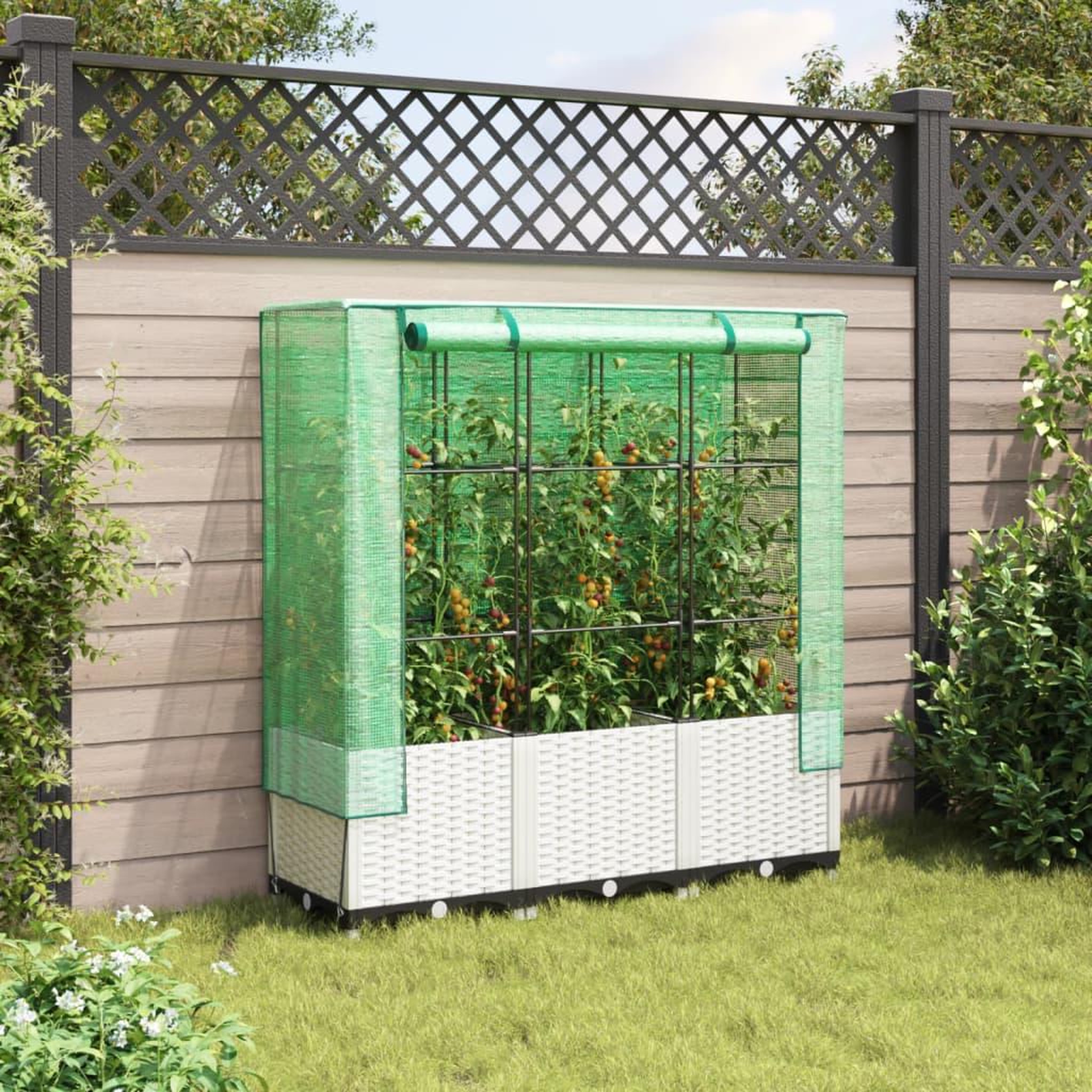 Voir la diapositive 3 : VIDAXL Jardiniere surelevee avec housse aspect rotin 120x40x138 cm