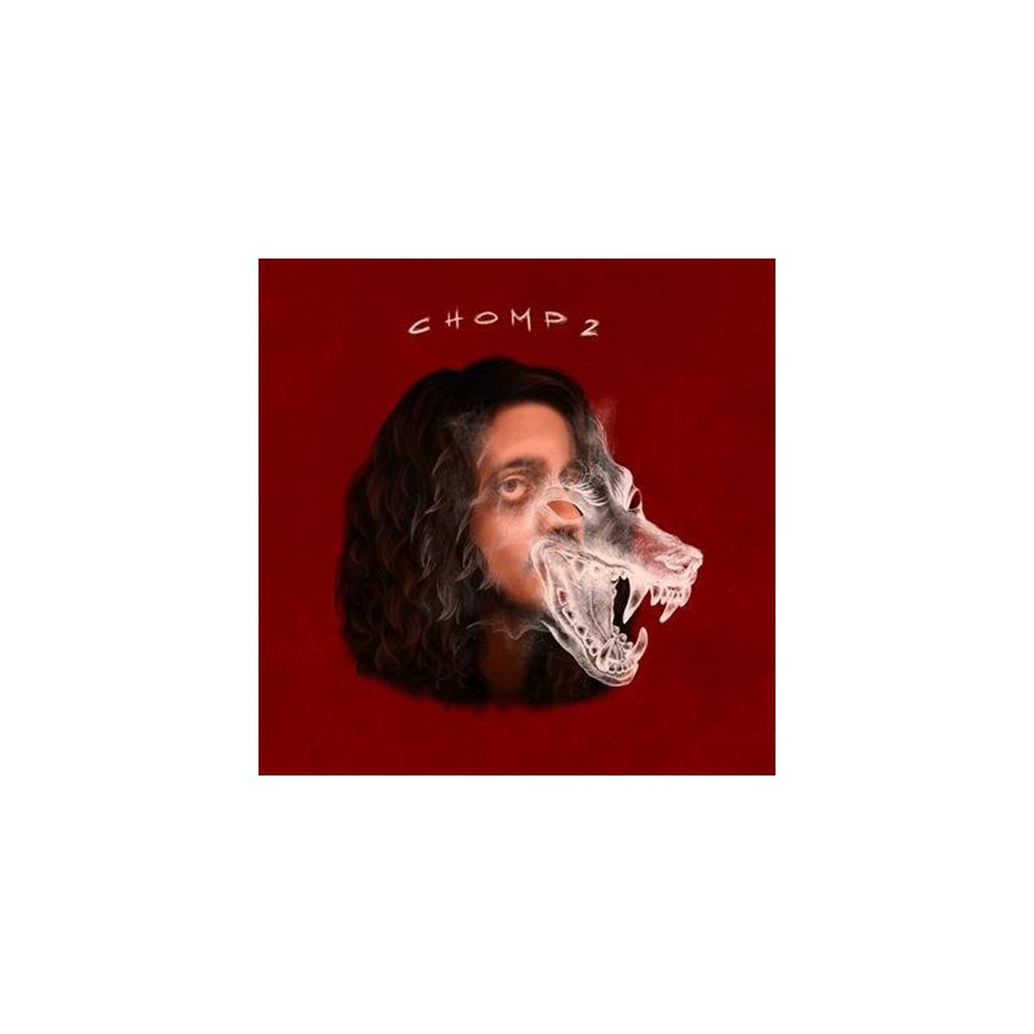 Vinyle chomp 2 sans marque couverture visuel rouge avec face illustrée et superposition crâne