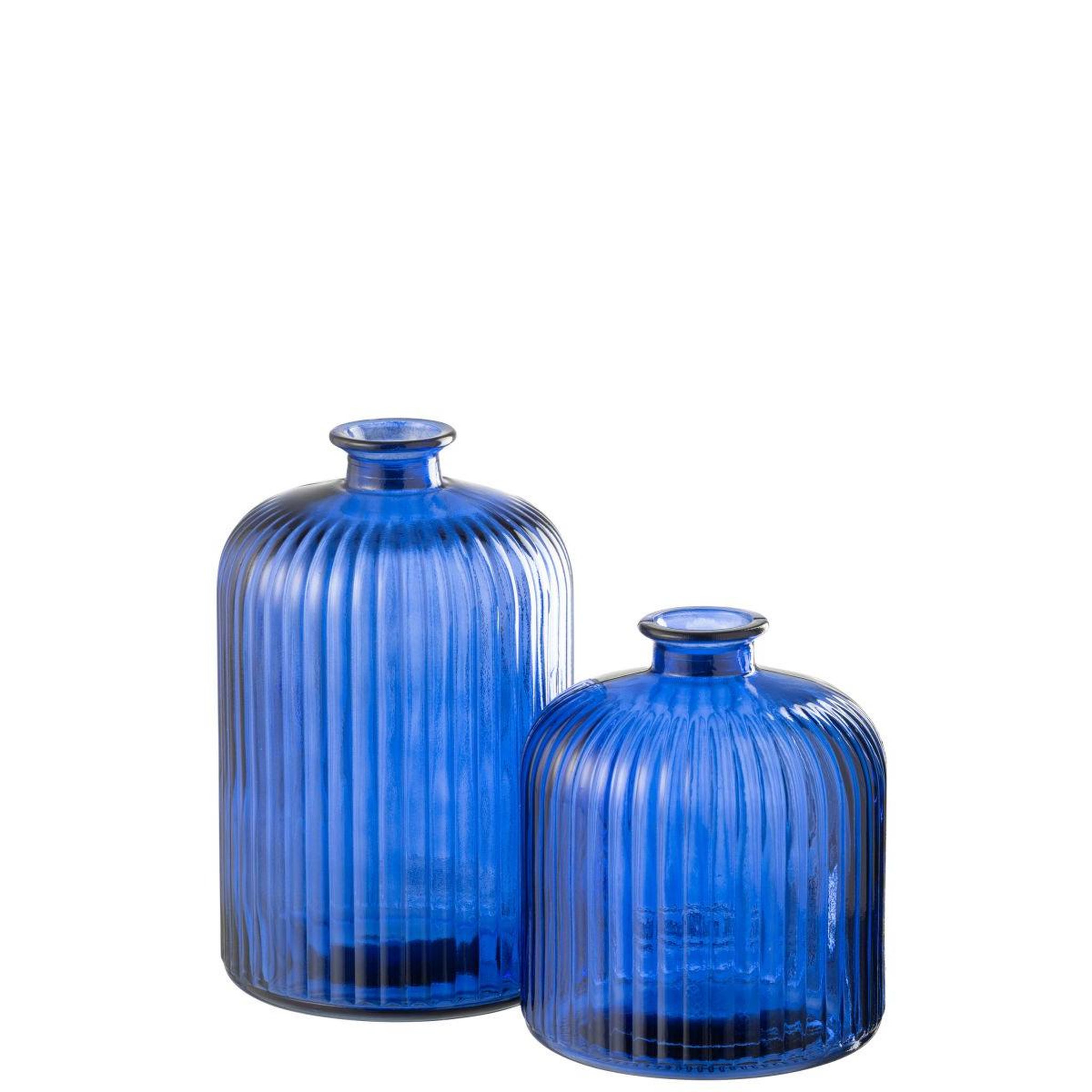 Voir la diapositive 2 : J-LINE Vase bouteille en verre  stripe  23cm bleu