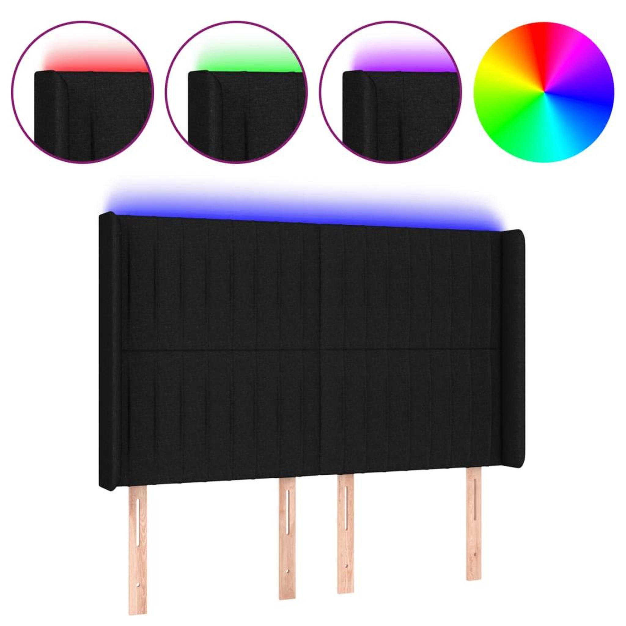 Voir la diapositive 2 : VIDAXL Tete de lit a LED Noir 147x16x118/128 cm Tissu