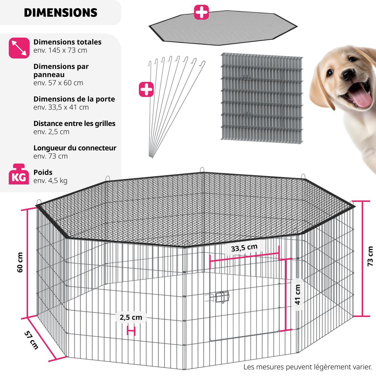 tectake Enclos composé de 8 grilles noir