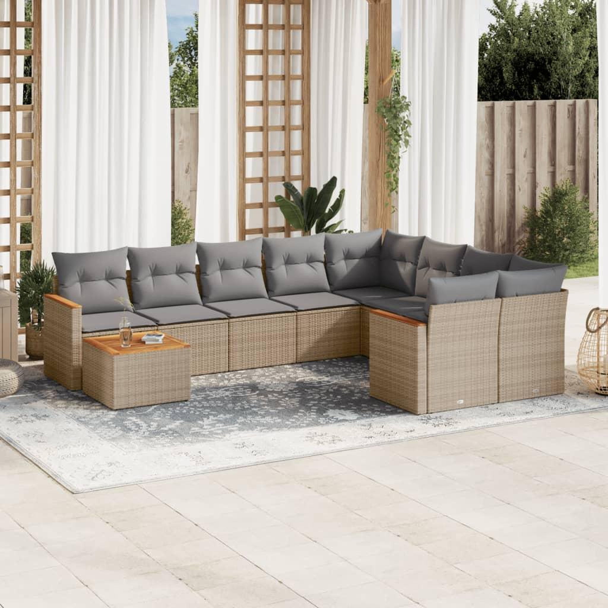 VIDAXL Salon de jardin avec coussins 10 pcs beige resine tressee