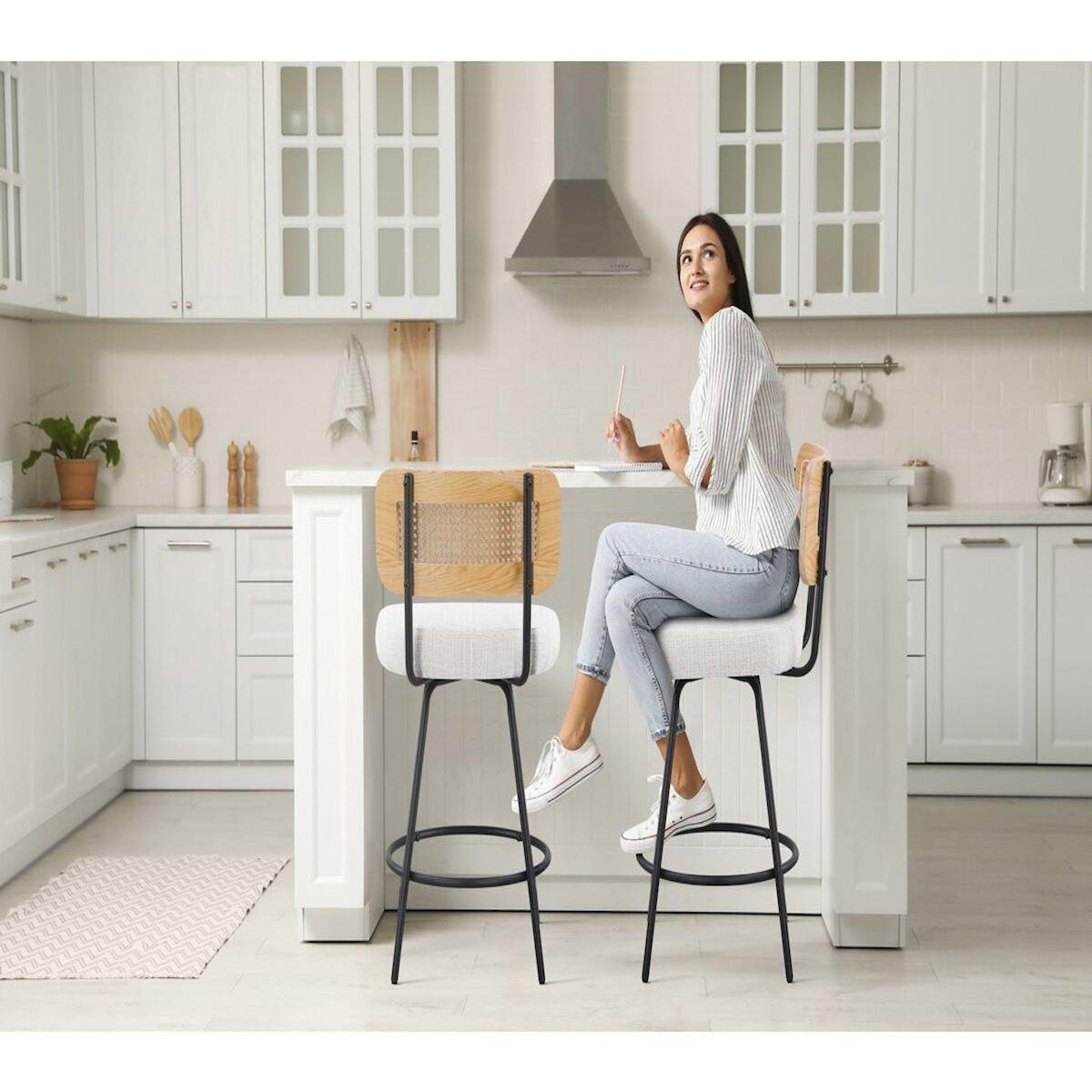 Habitat et Jardin Lot de 2 chaises hautes en tissu  Wilfried  - 51 x 44 x 95 cm - Beige