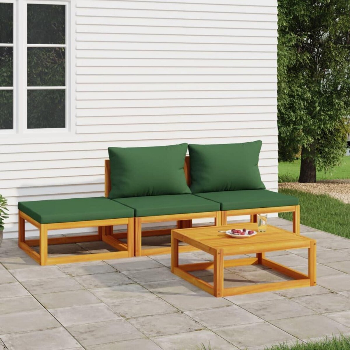 VIDAXL Salon de jardin 4 pcs avec coussins vert bois massif
