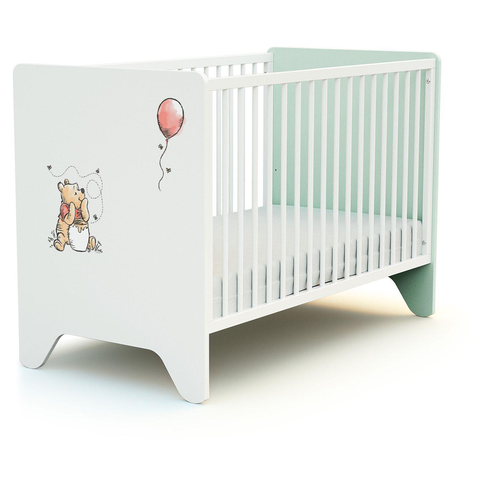 Voir la diapositive 1 : AT4 Lit bébé 60x120 cm WINNIE BALLON DISNEY Vert d'eau