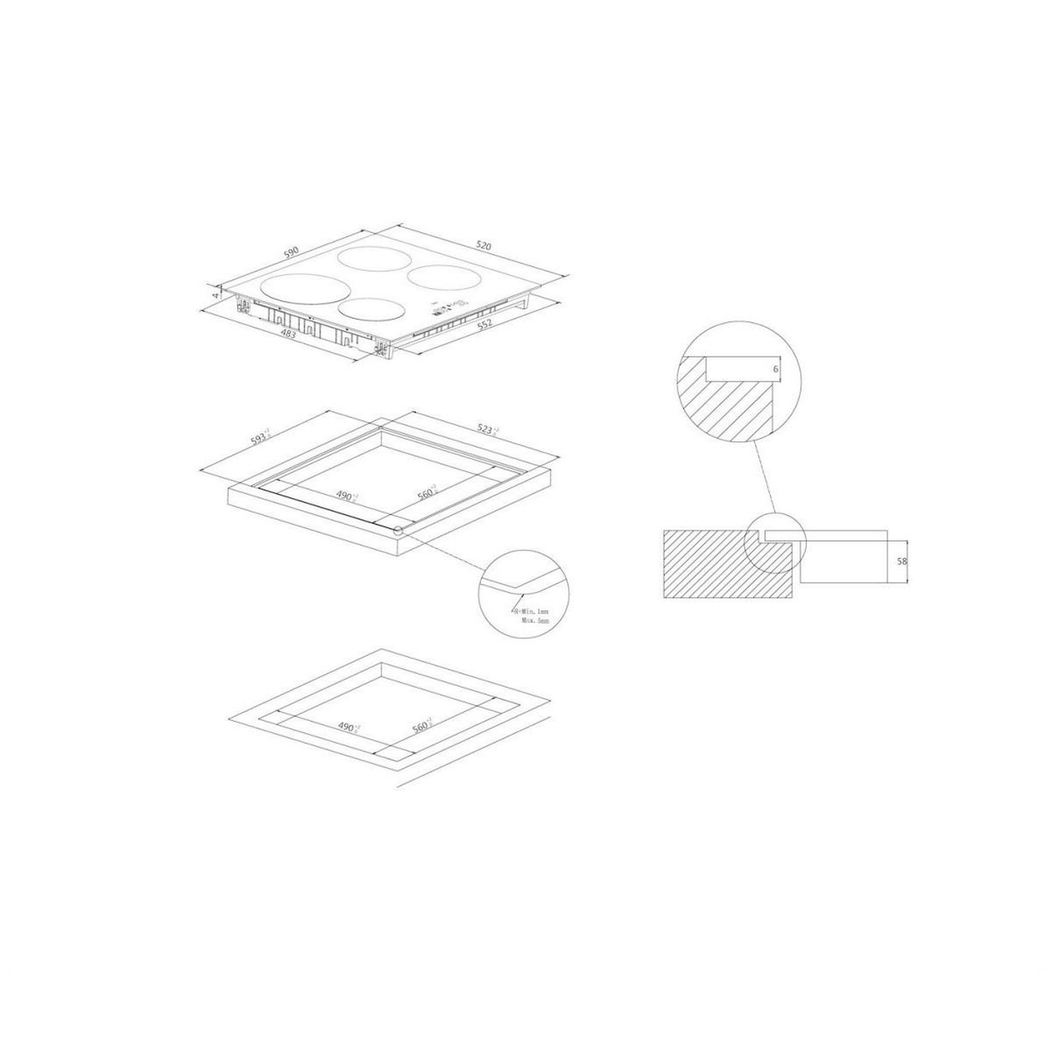 Voir la diapositive 3 : Candy Table de cuisson induction 60cm 4 feux 7200w noir - CI642C/E1
