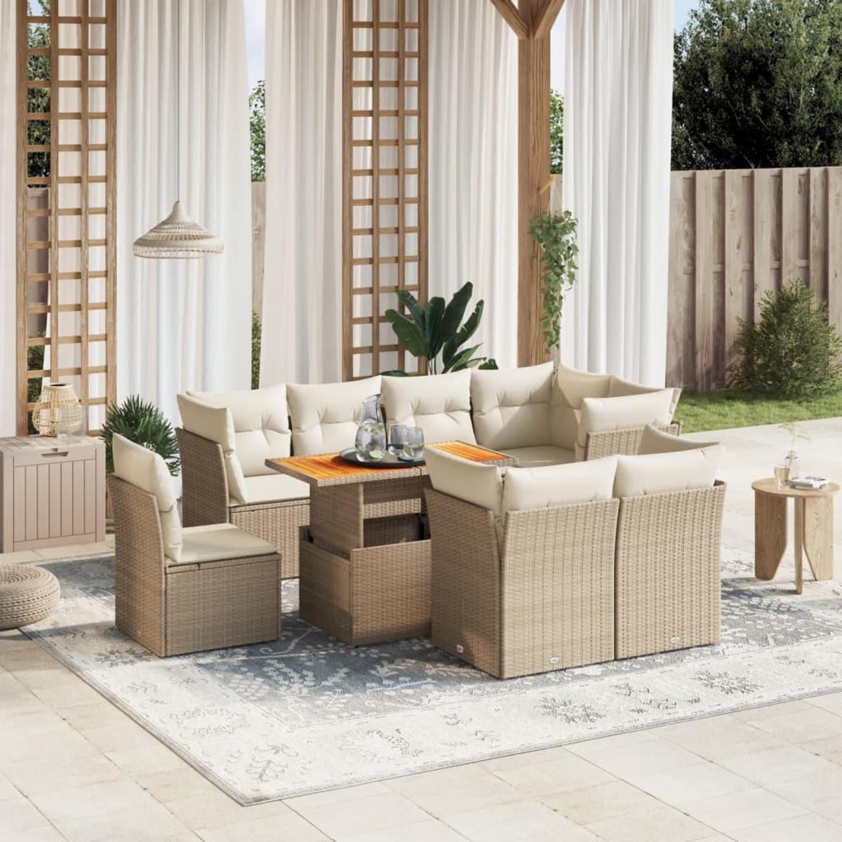VIDAXL Salon de jardin avec coussins 9 pcs beige resine tressee