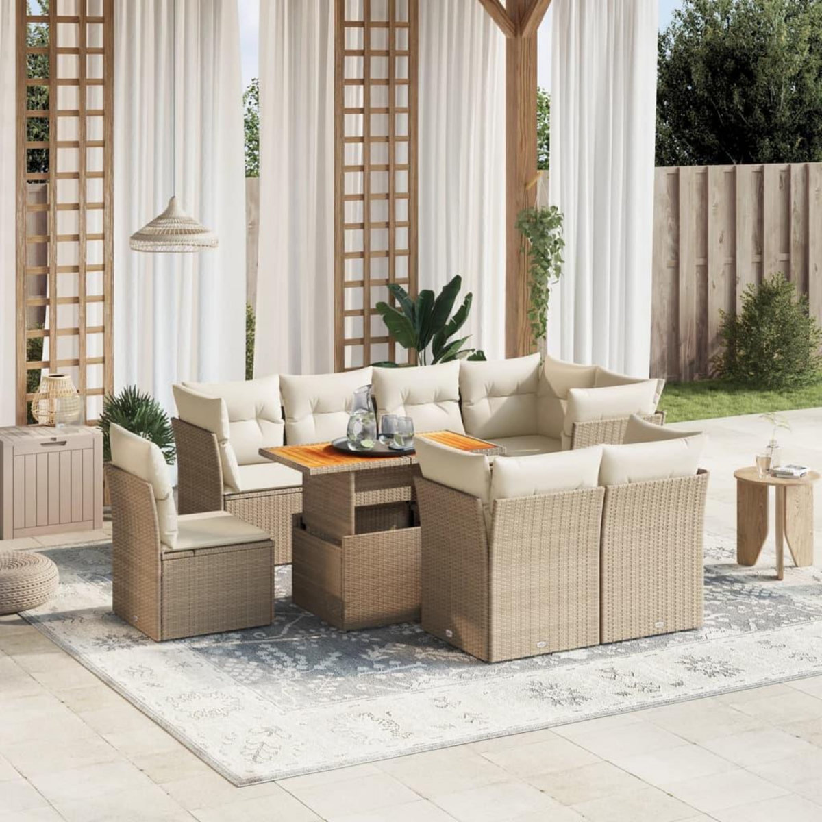 VIDAXL Salon de jardin avec coussins 9 pcs beige resine tressee