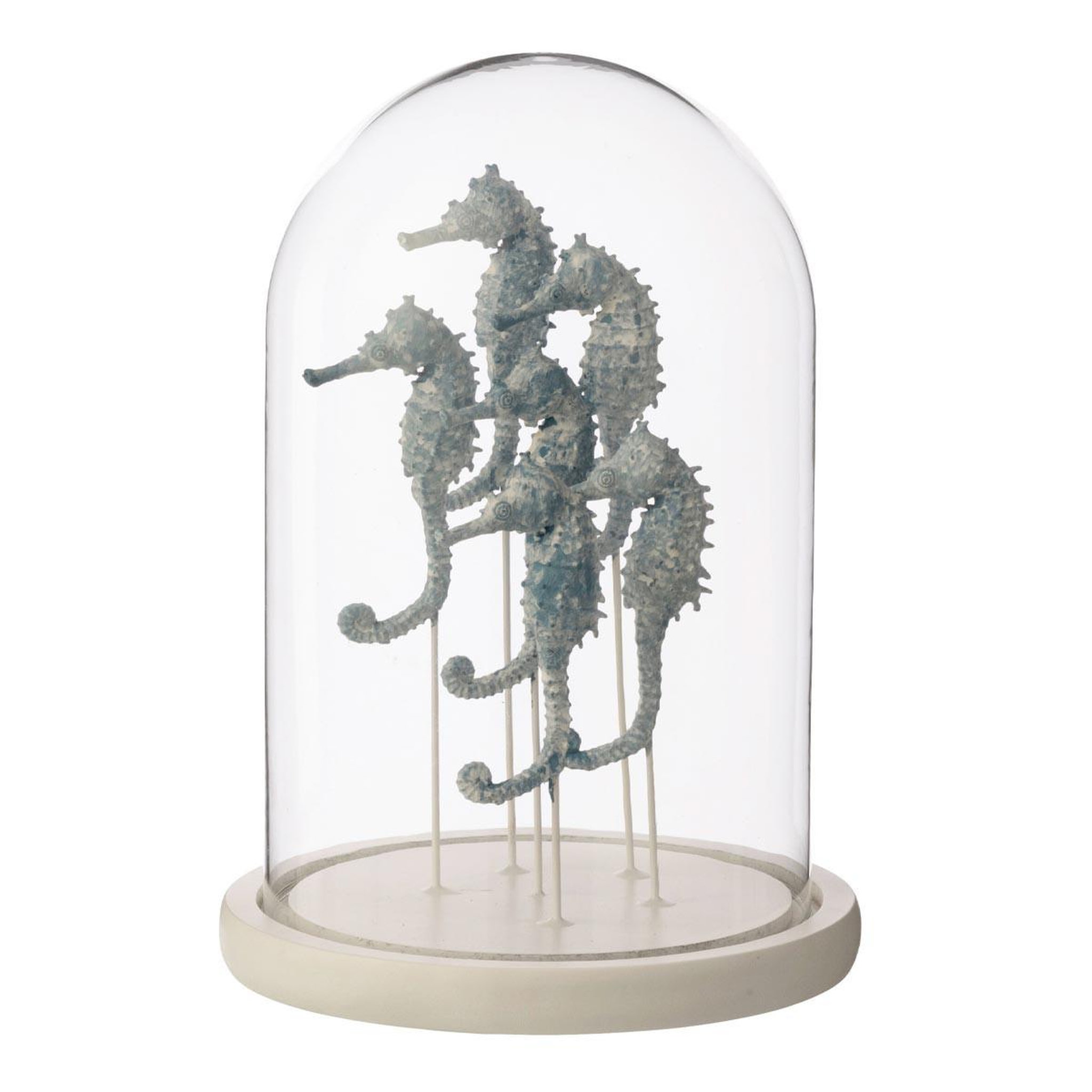 J-LINE Cloche déco en verre  hippocampe  26cm bleu