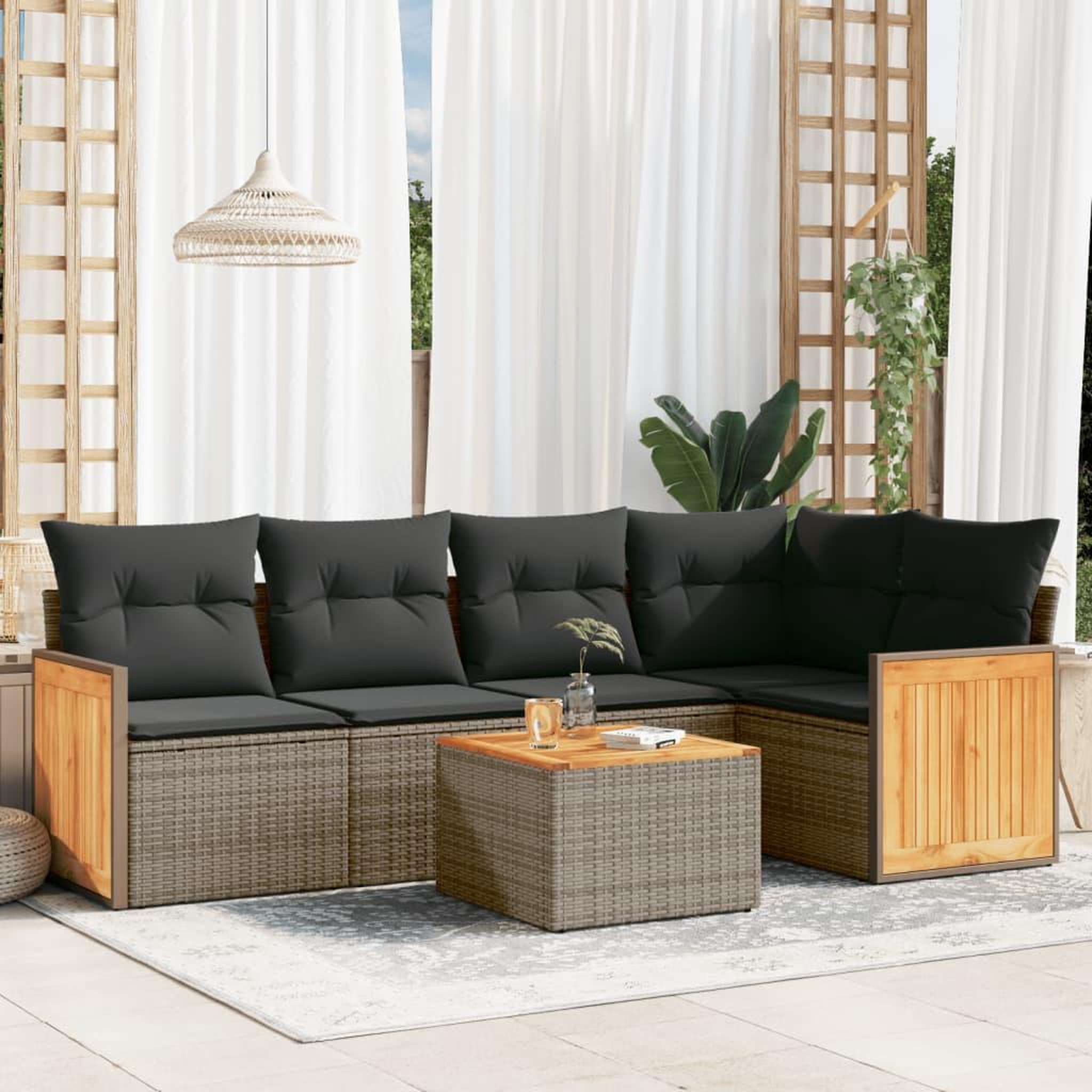 VIDAXL Salon de jardin 6 pcs avec coussins gris resine tressee