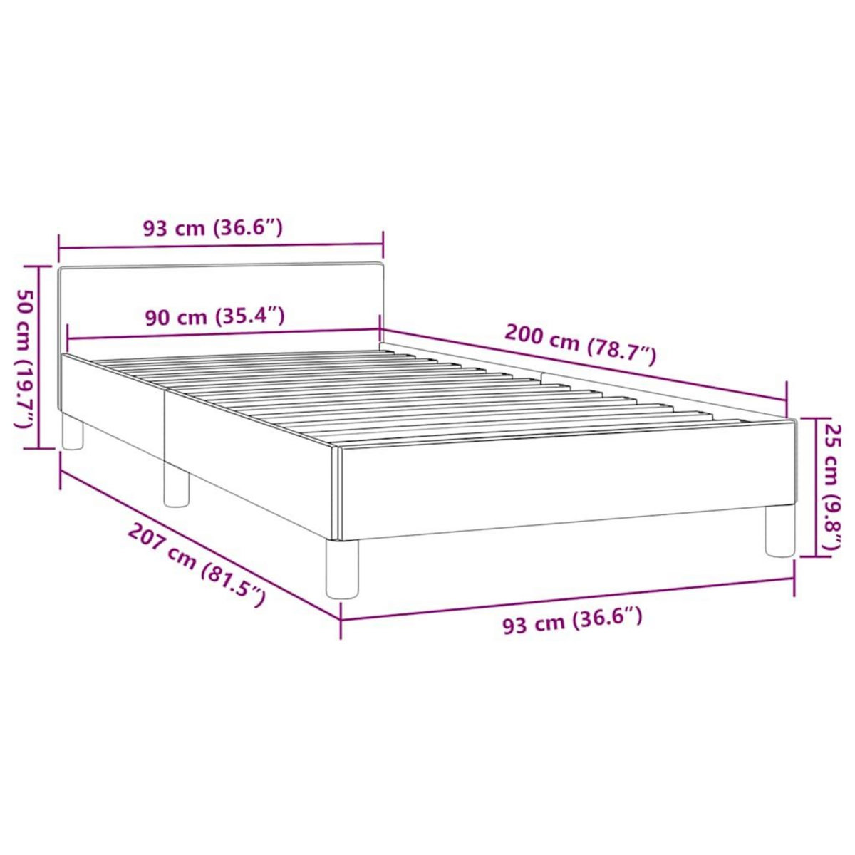 VIDAXL Cadre de lit avec tete de lit sans matelas noir 90x200 cm