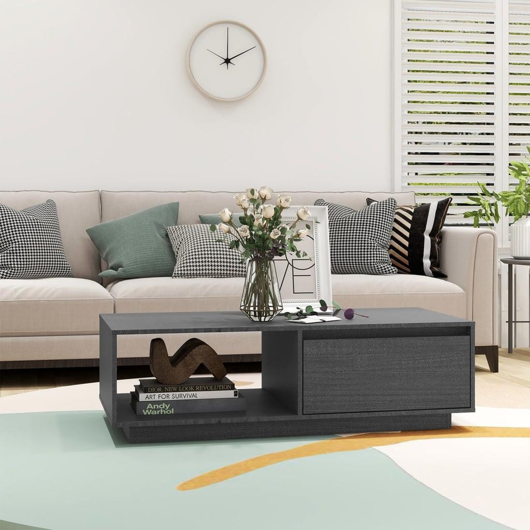 Voir la diapositive 3 : VIDAXL Table basse gris 110x50x33,5 cm bois de pin massif