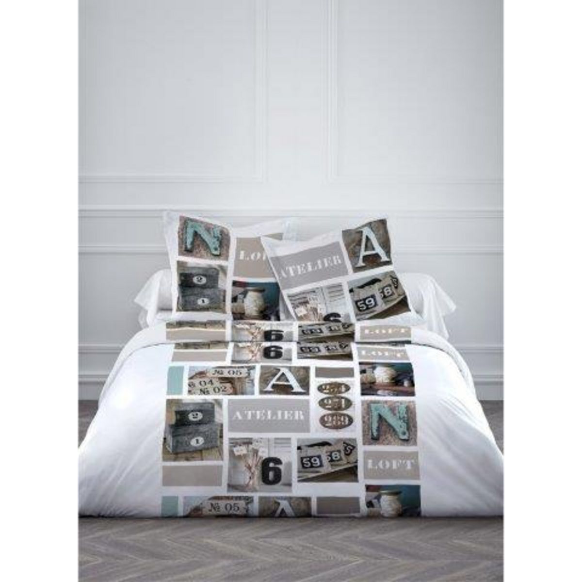 Parure housse de couette coton motif INDUSTRIEL