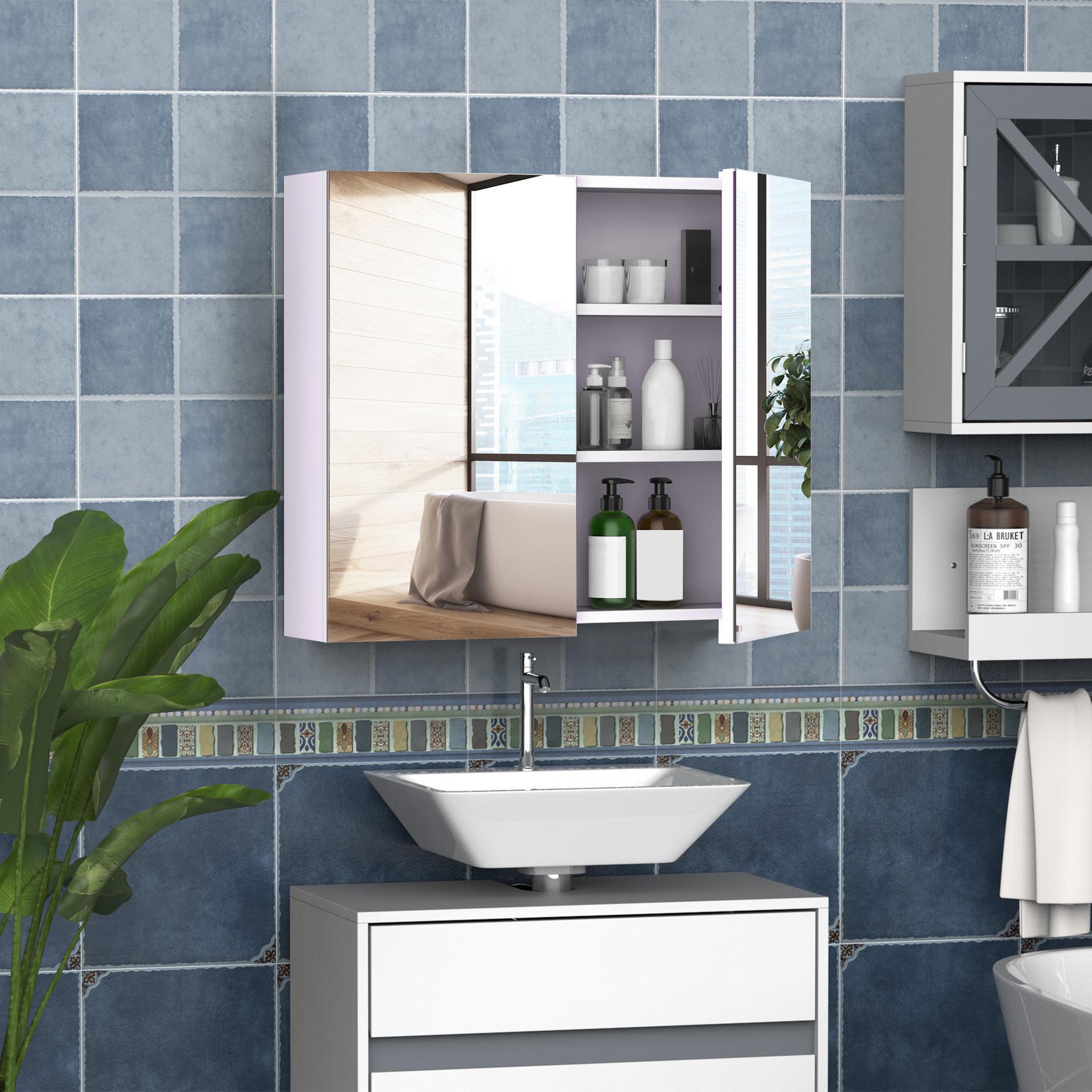 Voir la diapositive 3 : HOMCOM Armoire miroir murale de salle de bain 3 étagères réglables dim. 70l x 60h cm blanc