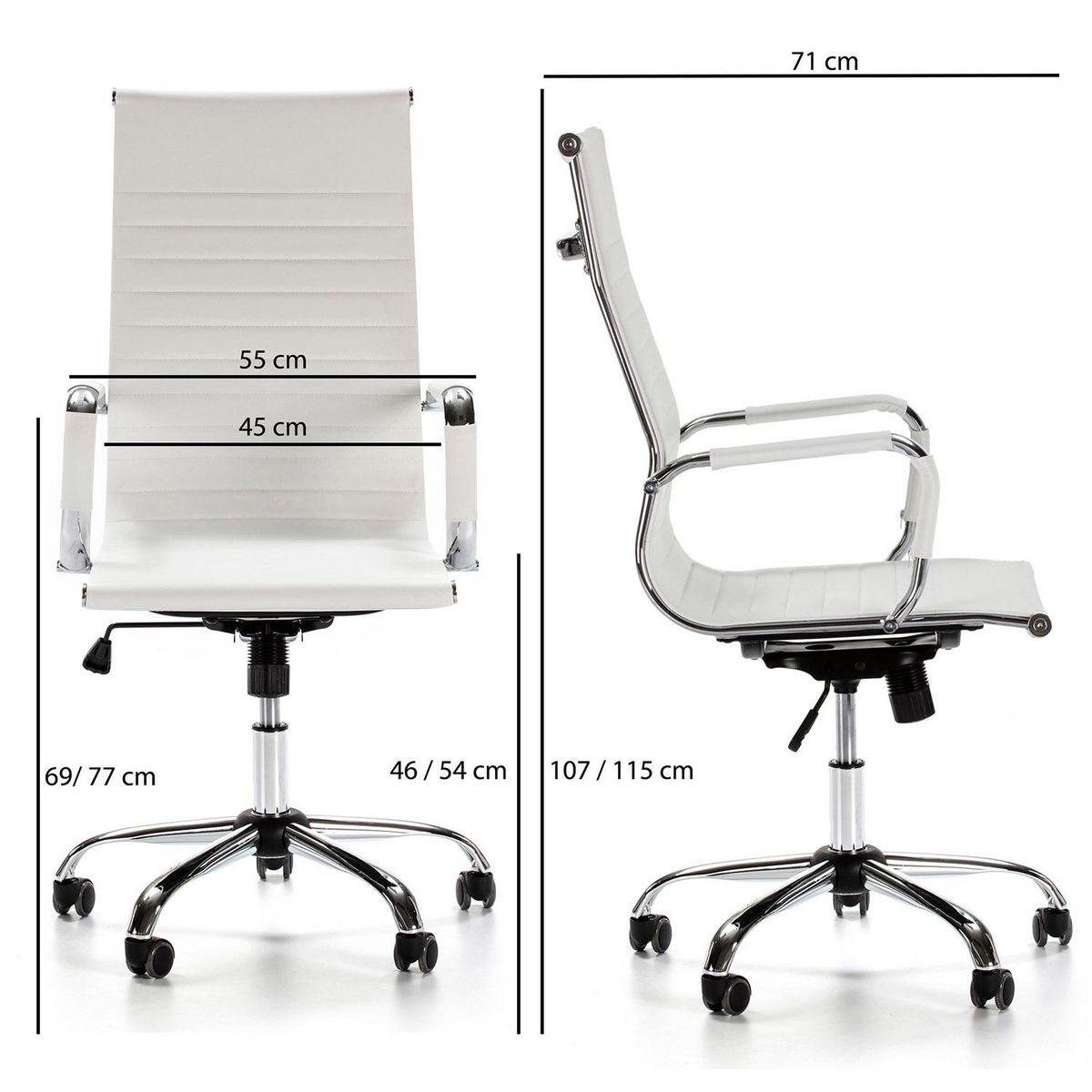 VS VENTA-STOCK Fauteuil de Bureau Londres inclinable Blanc, Cuir synthétique