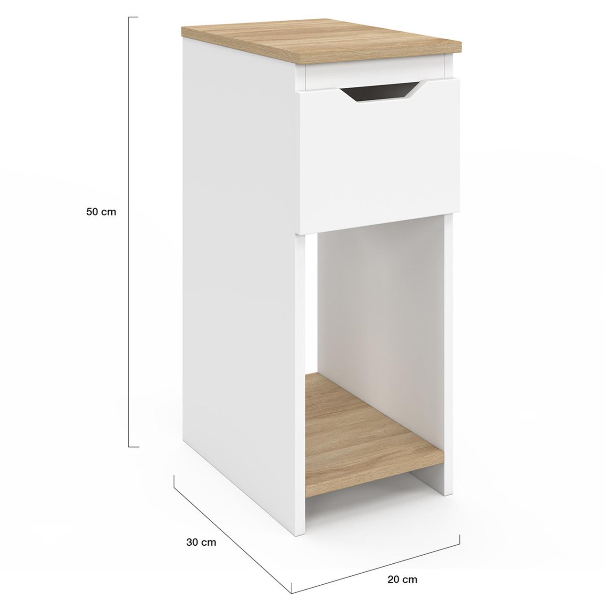 Voir la diapositive 4 : ID MARKET Lot de 2 tables de chevet étroites anouk 1 tiroir avec niche blanc et bois